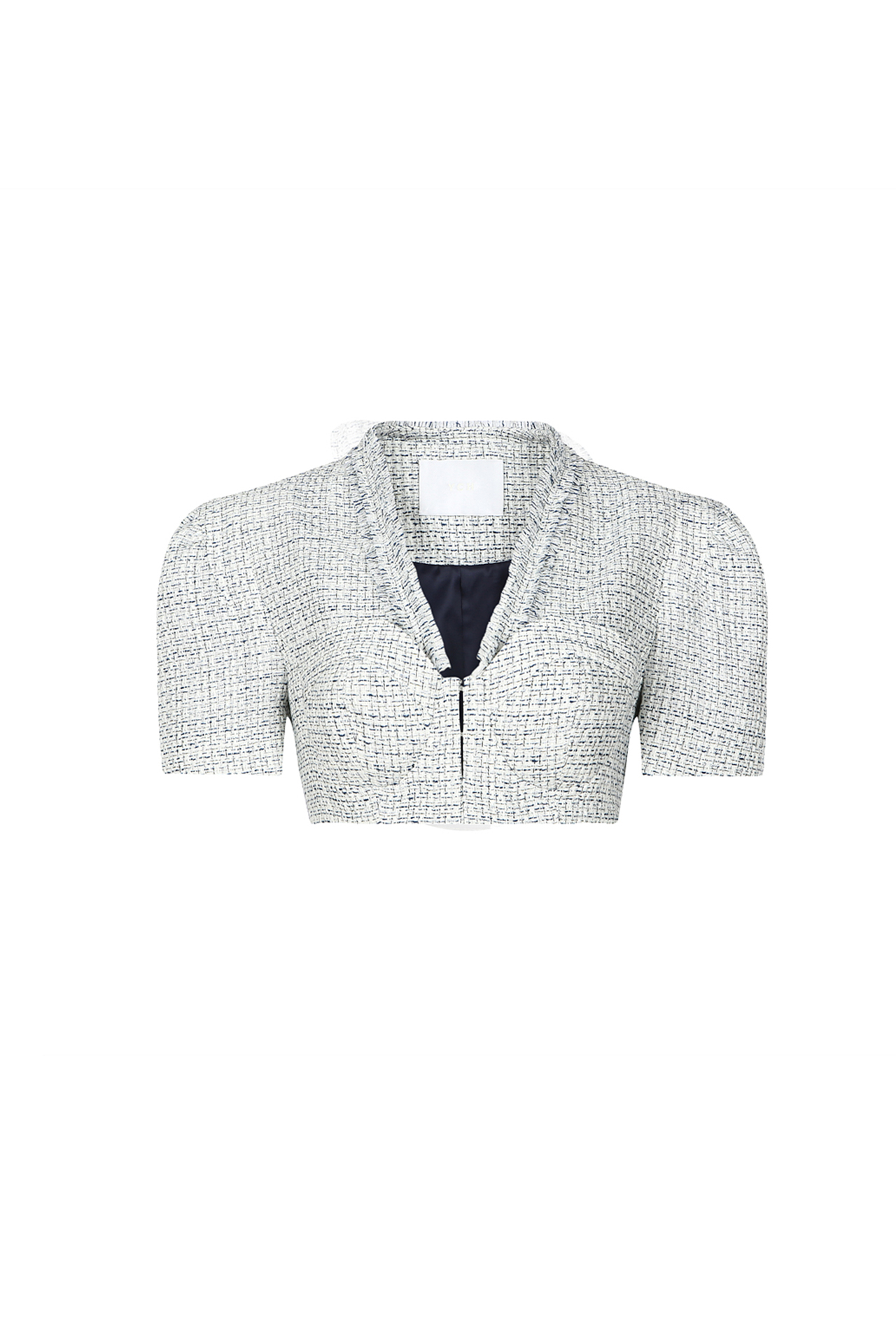 Bustier Detailed Tweed Crop Jacket -Short Sleeves -Buistier Detailed (21SJK011BL)
