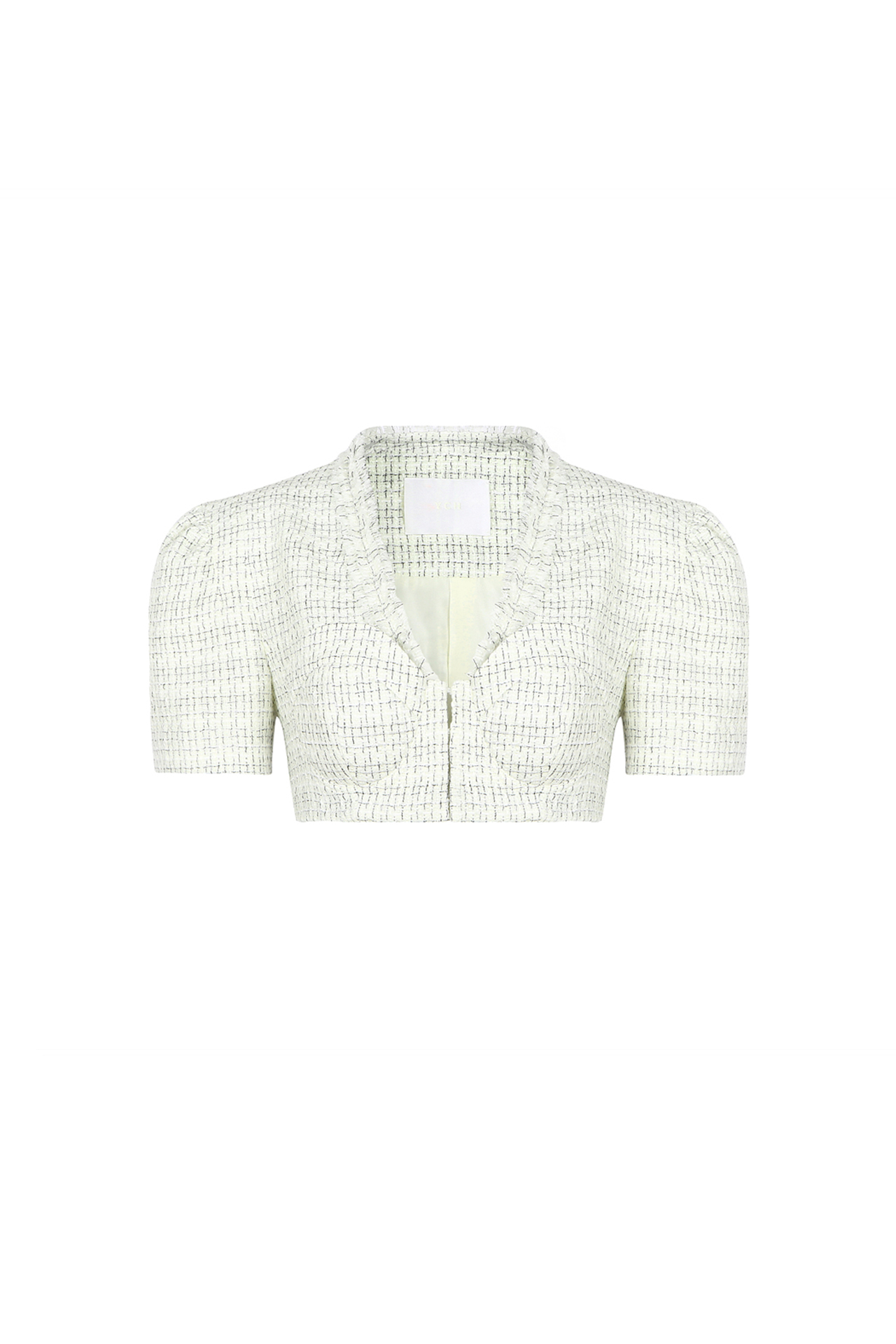 Bustier Detailed Tweed Crop Jacket -Short Sleeves -Buistier Detailed (21SJK012IV)