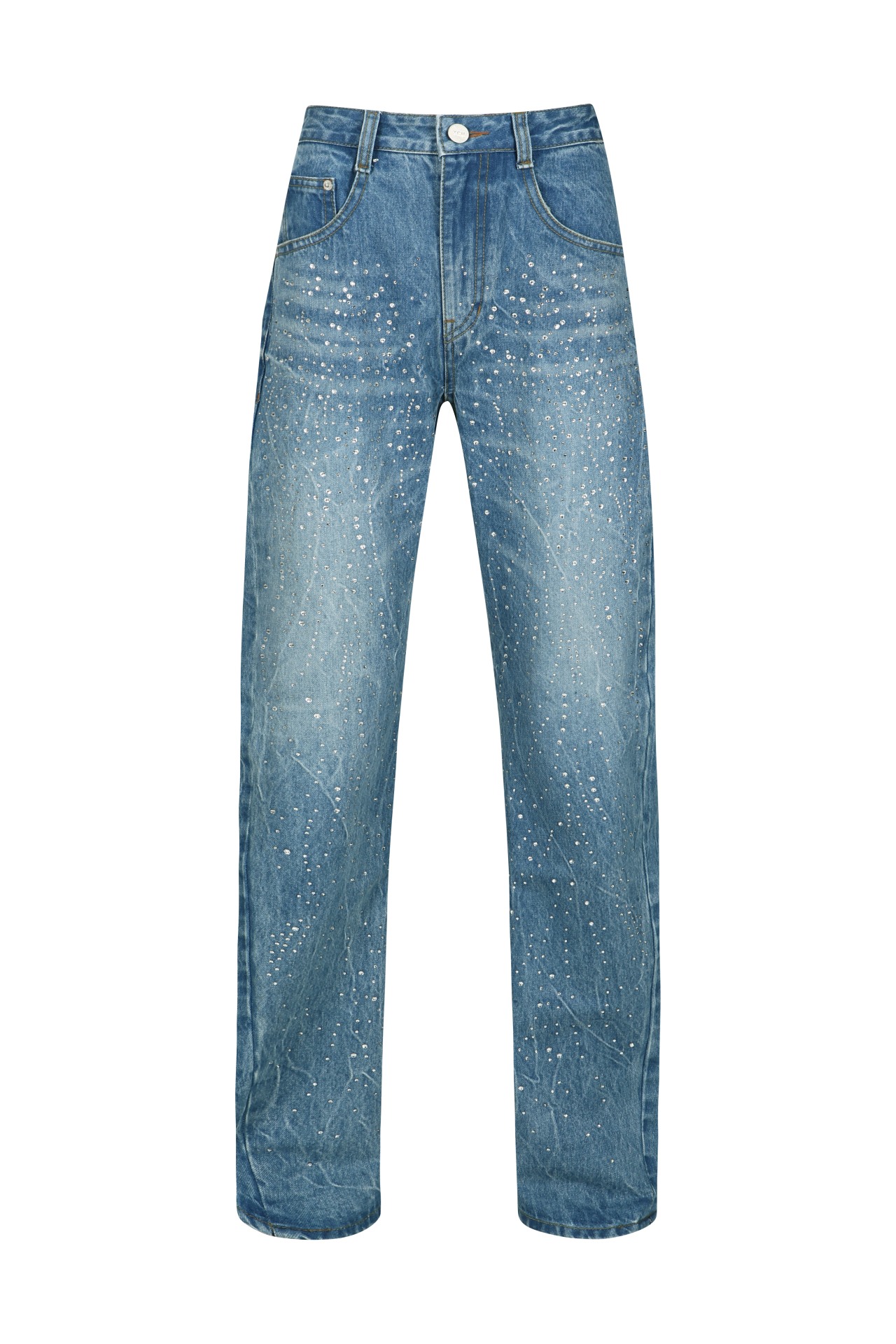 CRYSTAL-EMBELLISHED STRAIGHT-LEG JEANS BLUE (F24DB7101BL)
