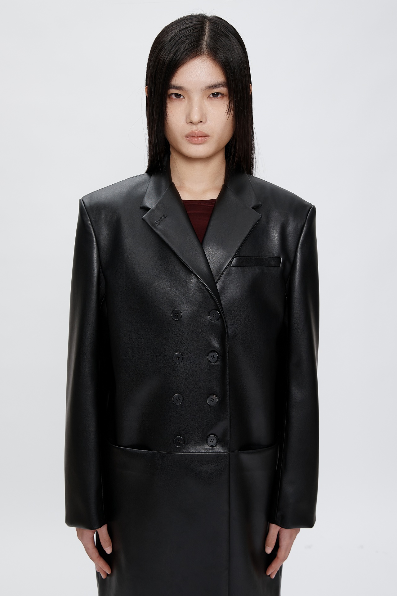 FAUX LEATHER COAT BLACK (F25CT2053BK)