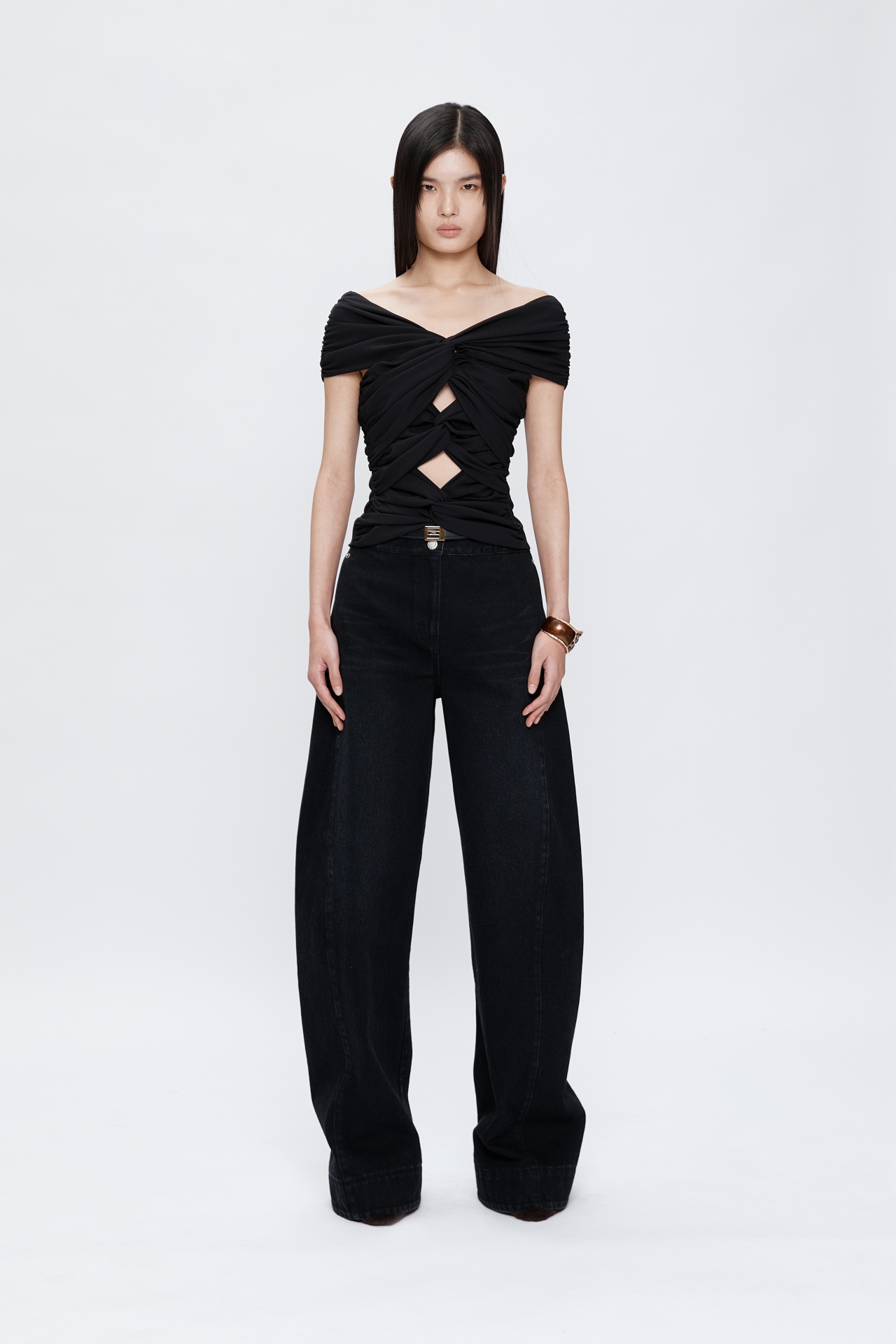 SHIRRING TANK TOP BLACK (F25TO10091BK)