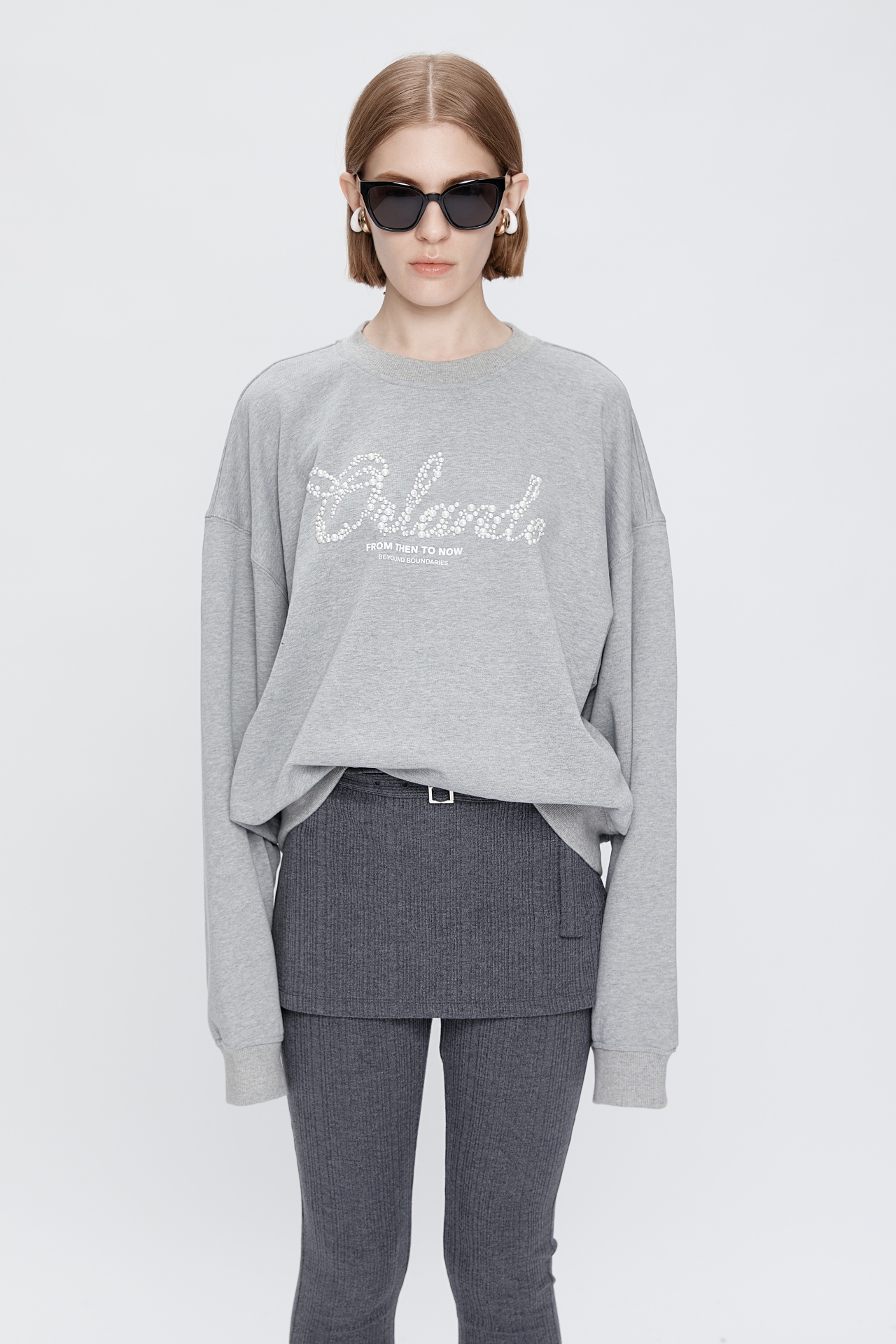 PEARL DETAIL SWEAT SHIRTS GREY (F25TS11351GY)