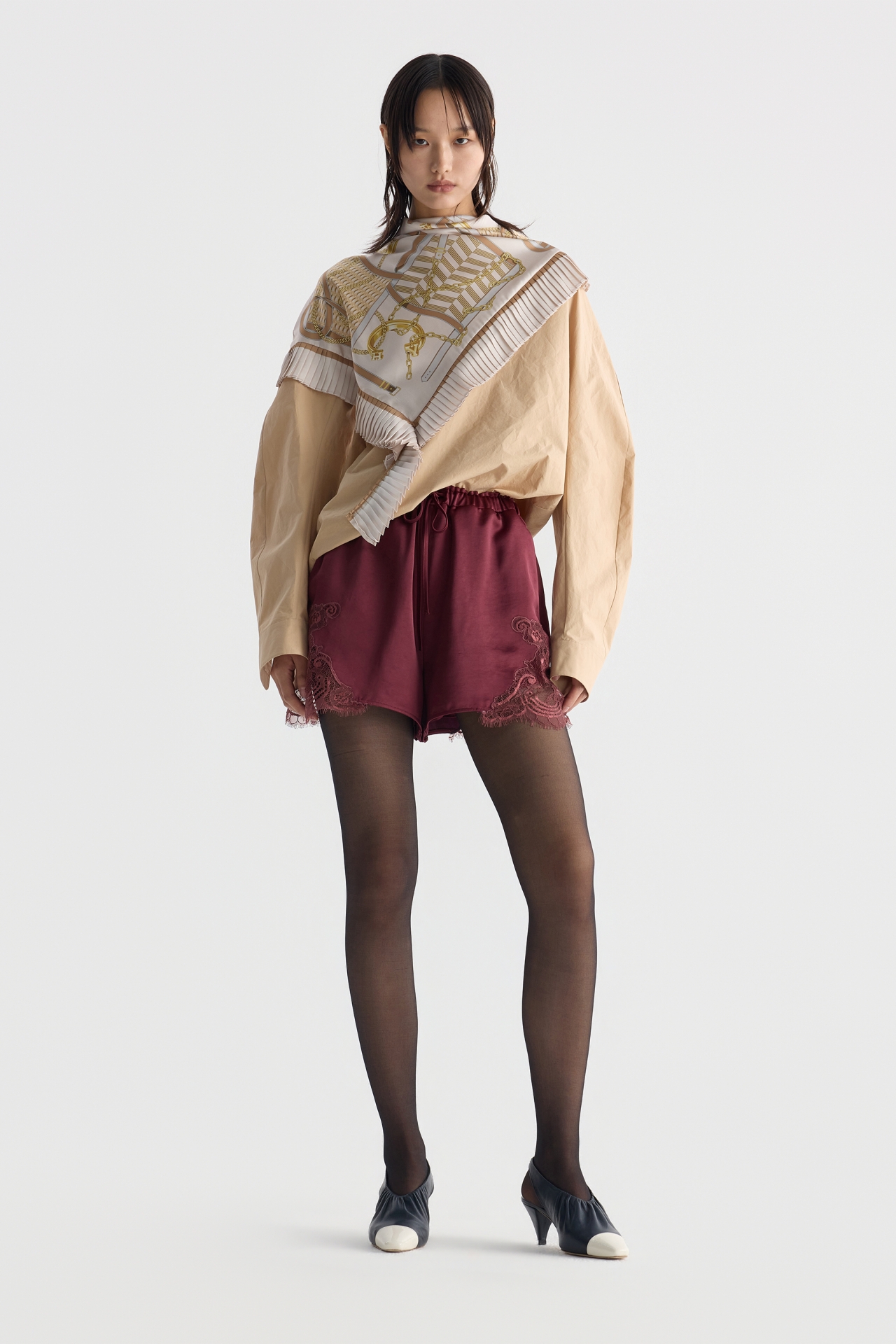 ASYMMETRIC SCARF-DETAIL SHIRT (F26BL4051BE)