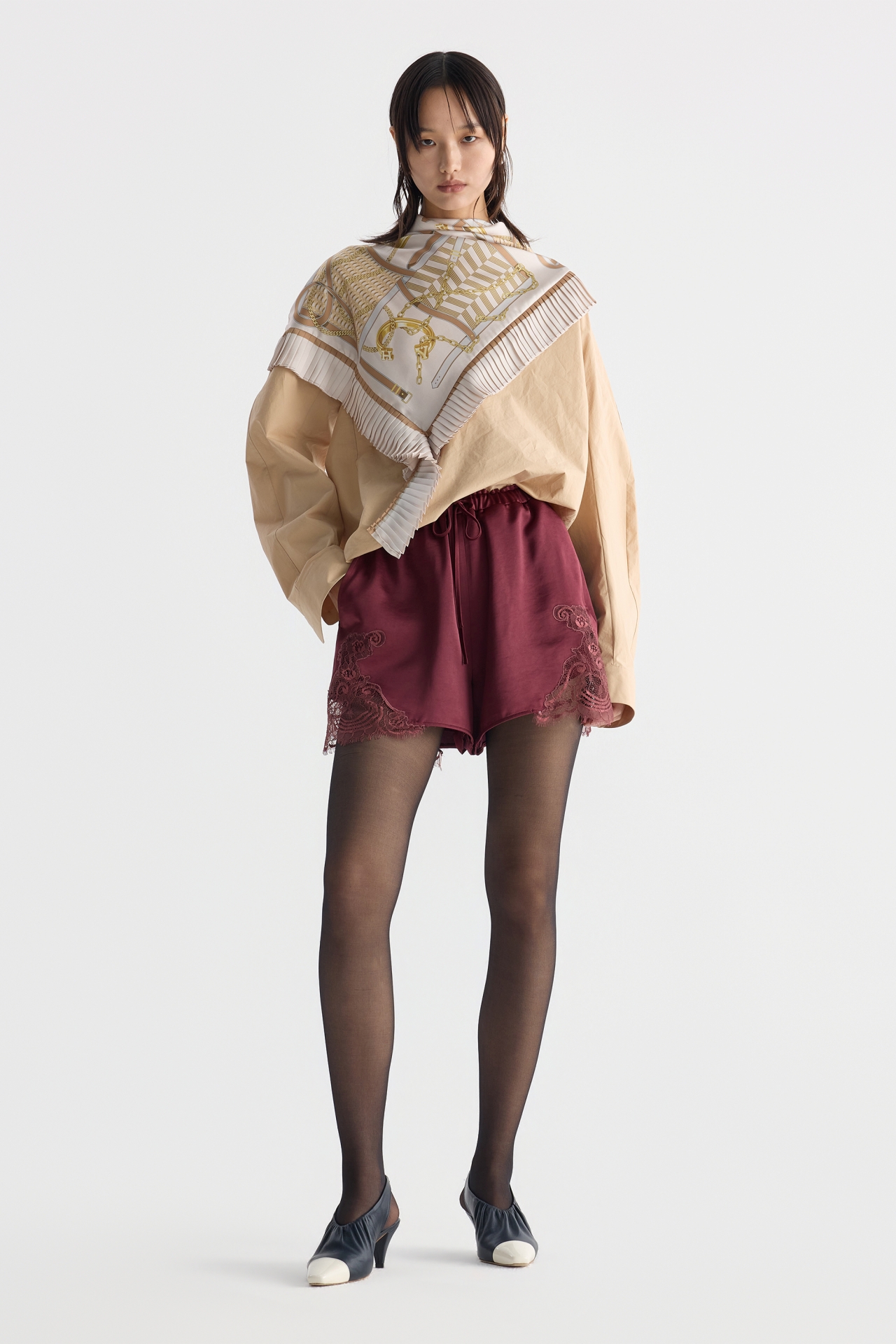 ASYMMETRIC SCARF-DETAIL SHIRT (F26BL4051BE)