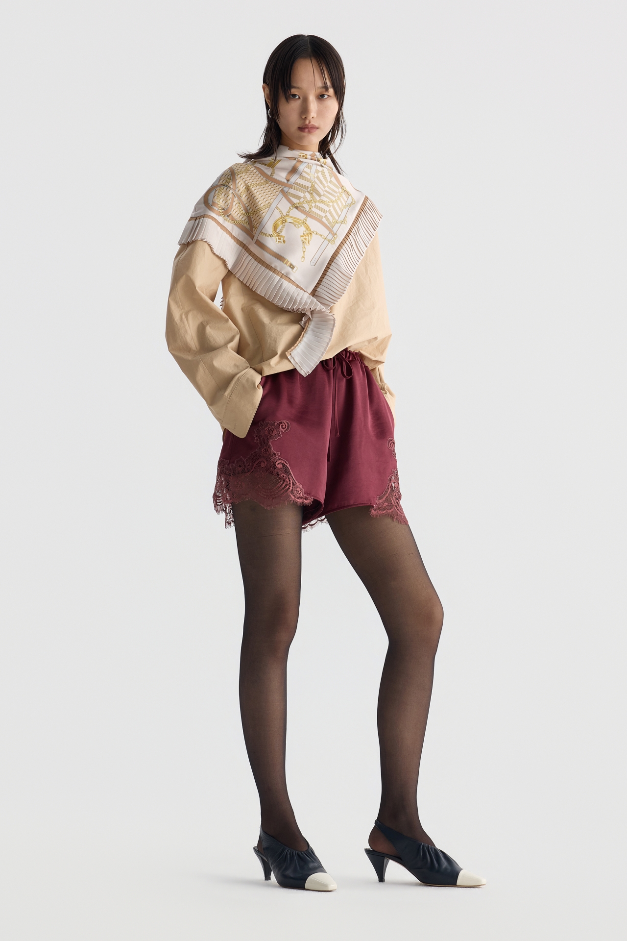 ASYMMETRIC SCARF-DETAIL SHIRT (F26BL4051BE)