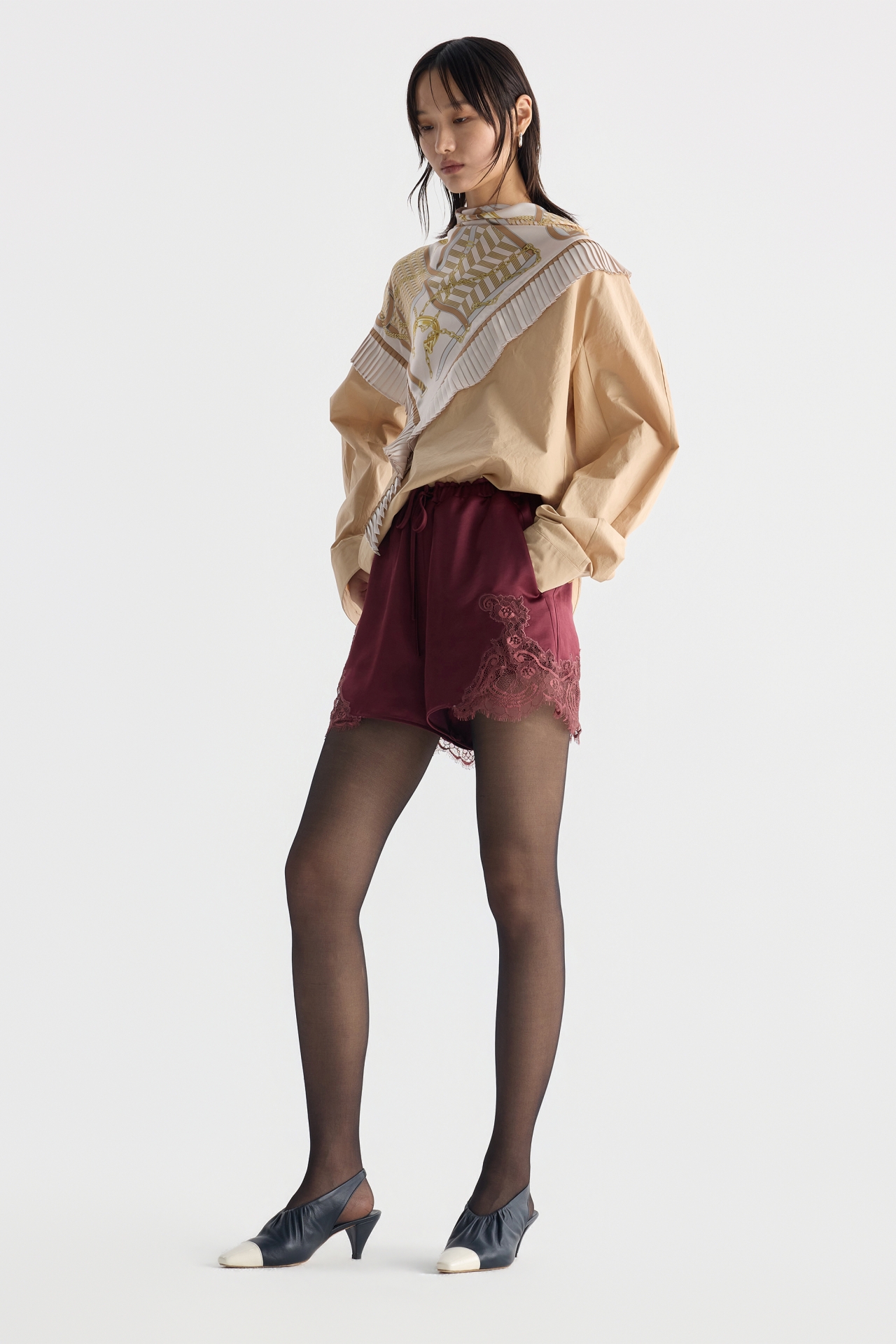 ASYMMETRIC SCARF-DETAIL SHIRT (F26BL4051BE)