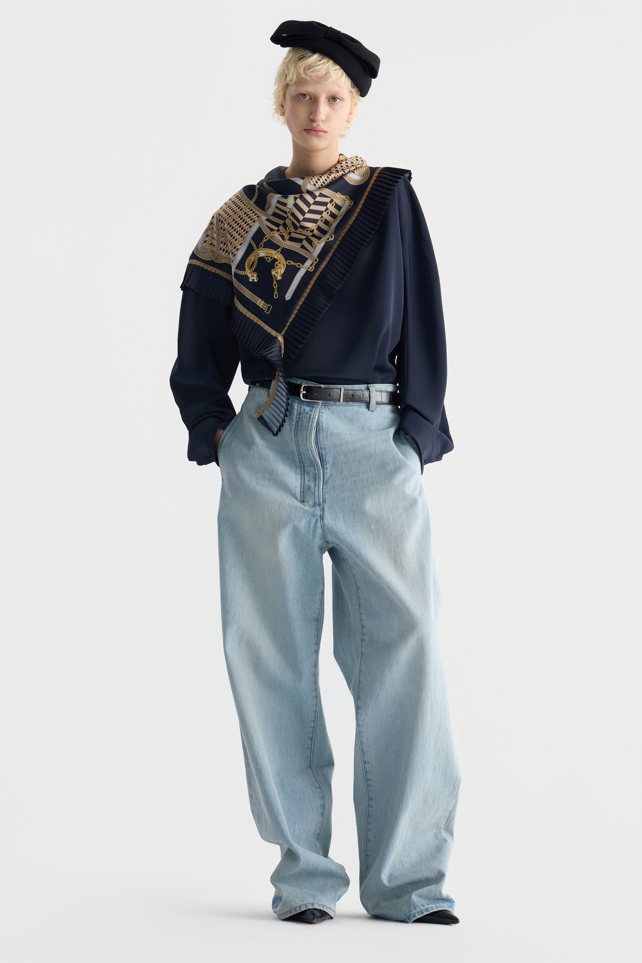 ASYMMETRIC SCARF-DETAIL SHIRT (F26BL4052NV)