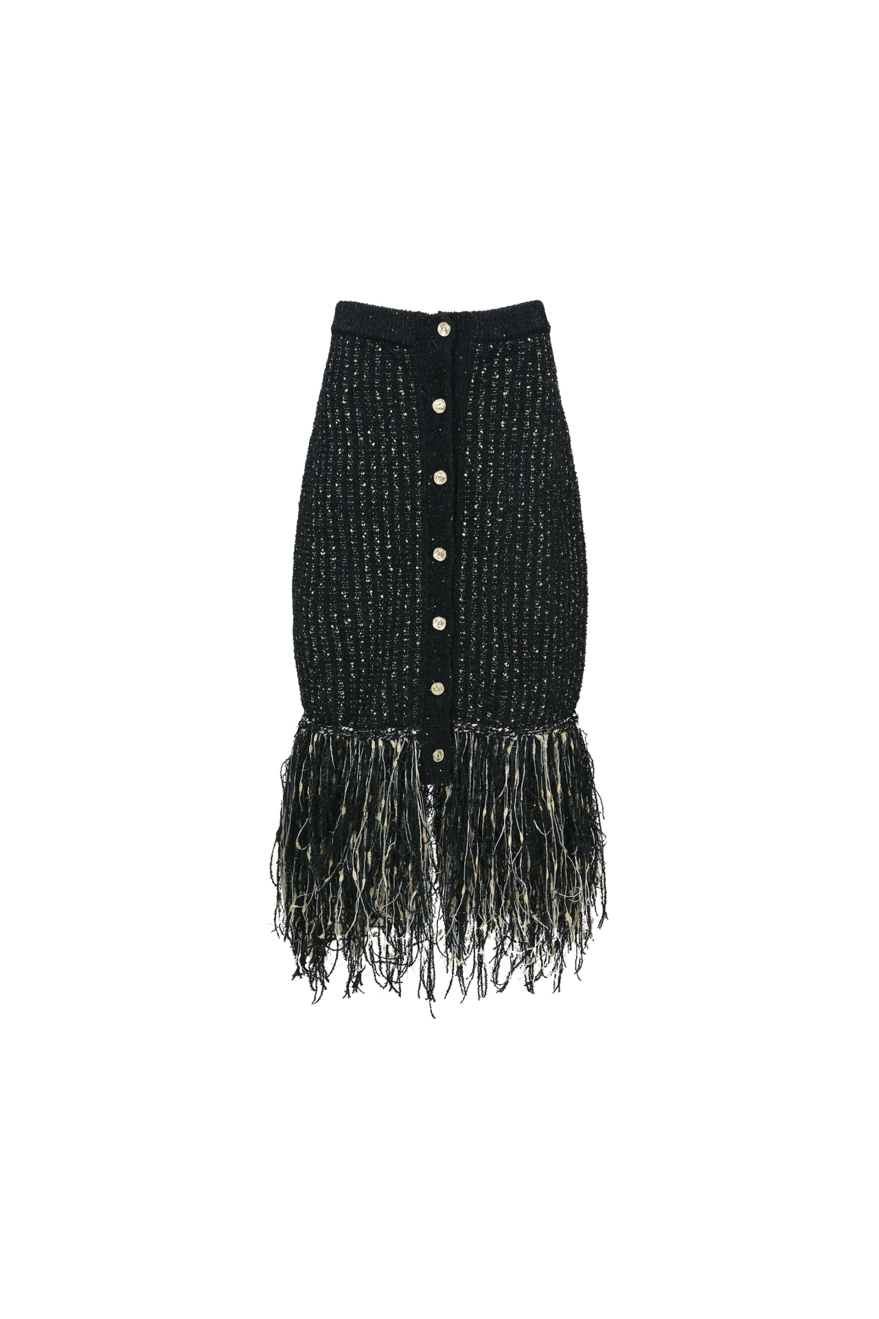 FRINGE-HEM TWEED MIDI SKIRT (F26KB9041BK)
