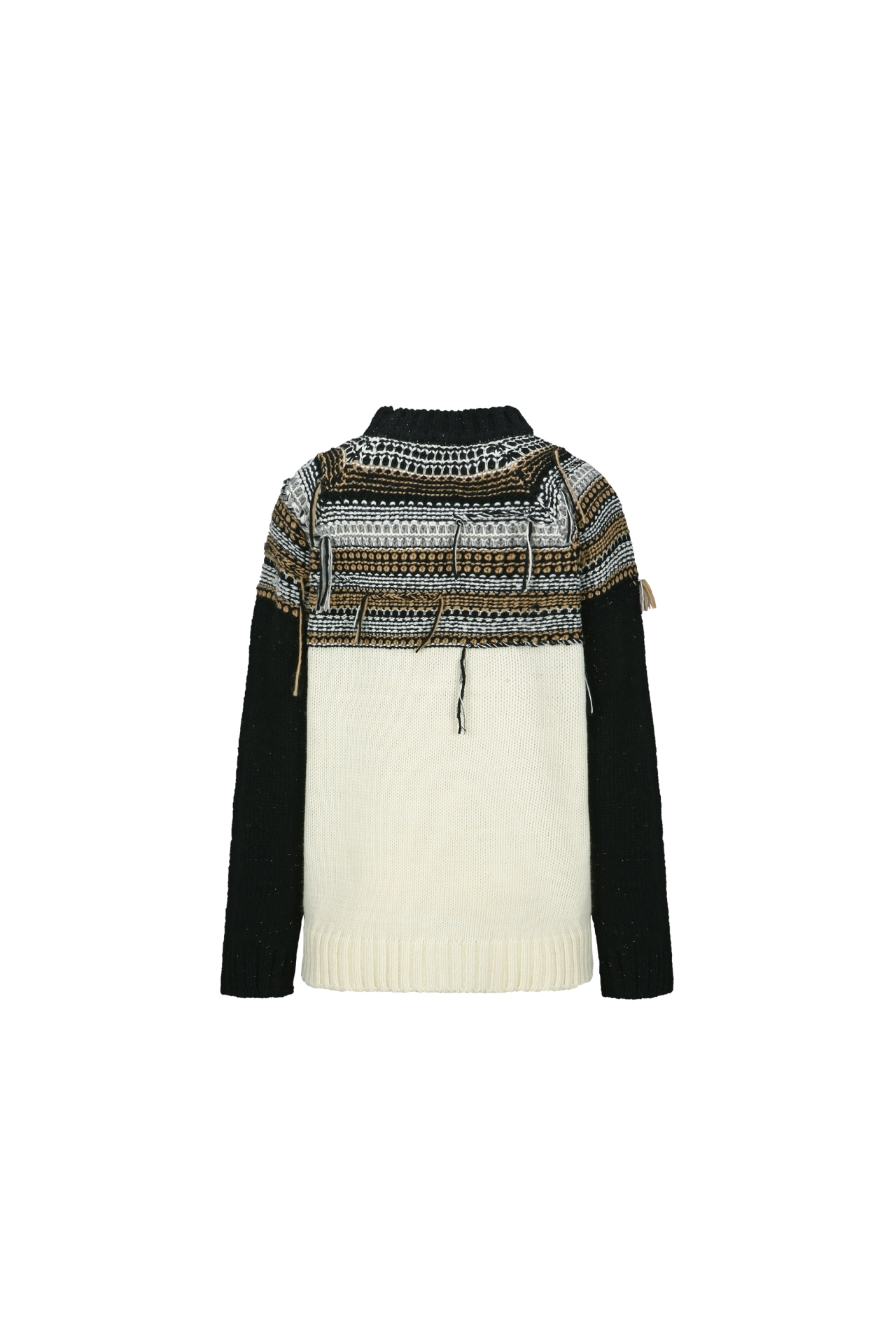 FRINGED FAIR ISLE PANELED SWEATER (F26KT9021BK)