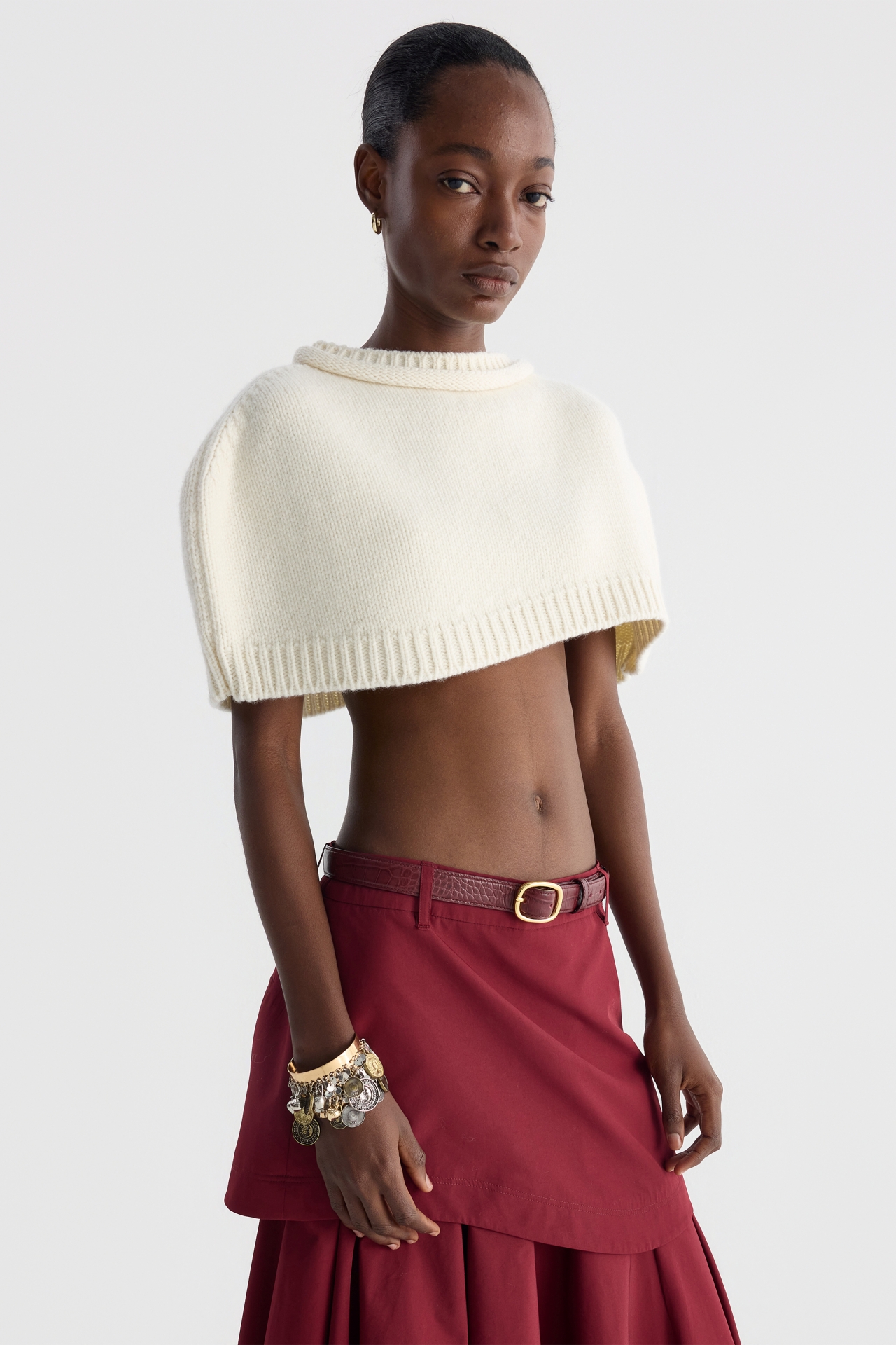 CROPPED KNIT CAPE (F26KT9051IV)