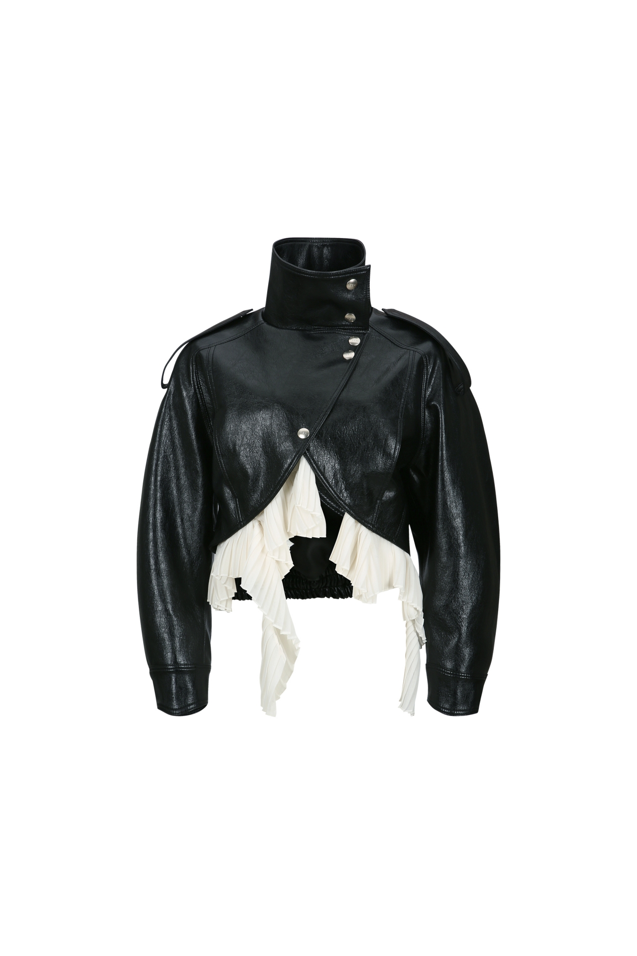 DETACHABLE PLEATED-HEM CROPPED JACKET (F26OT0031BK)