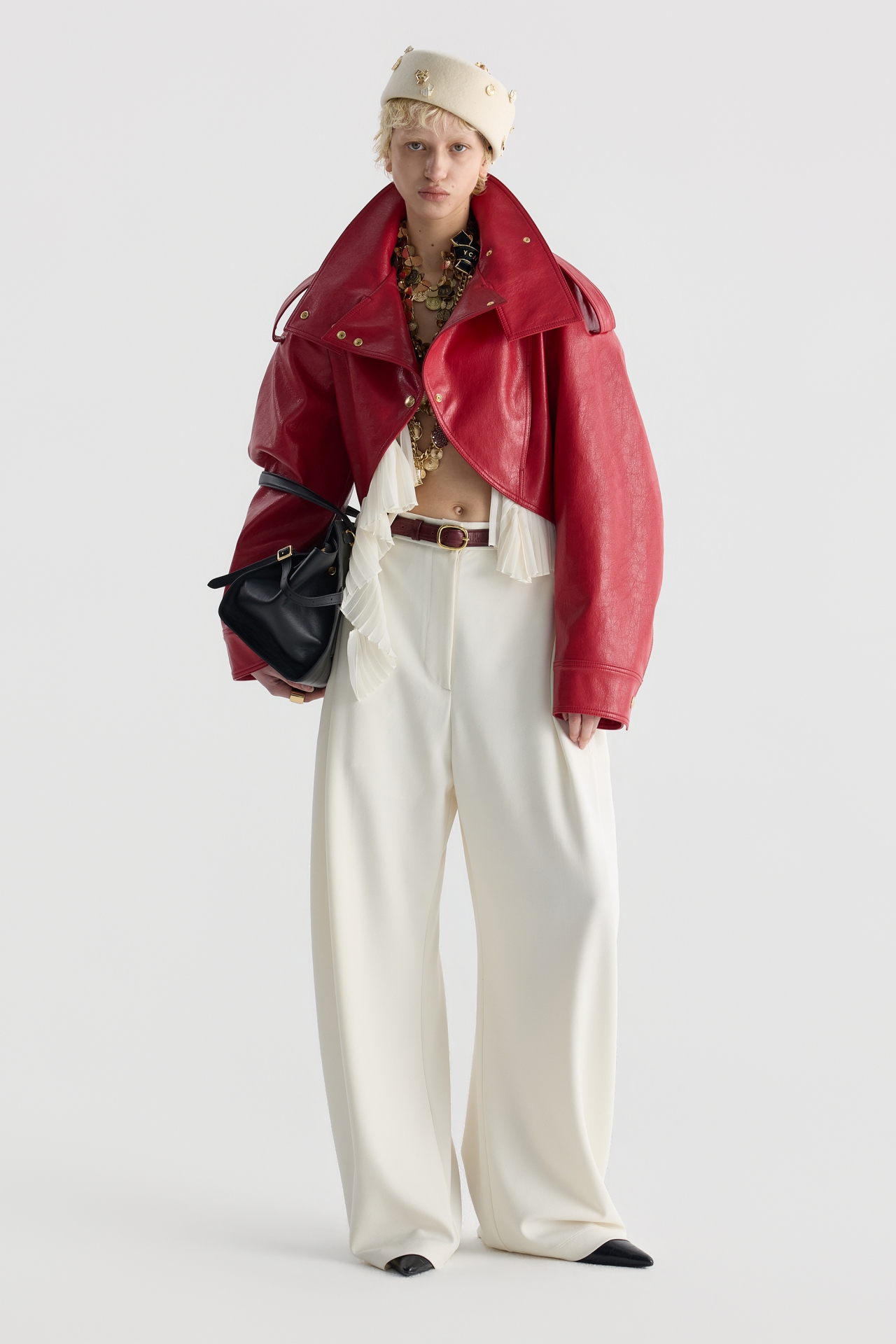 DETACHABLE PLEATED-HEM CROPPED JACKET (F26OT0031RD)