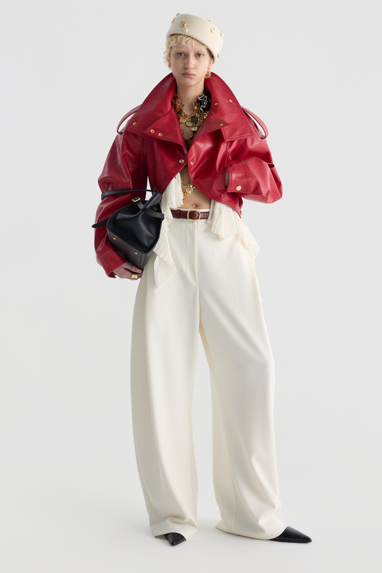 DETACHABLE PLEATED-HEM CROPPED JACKET (F26OT0031RD)