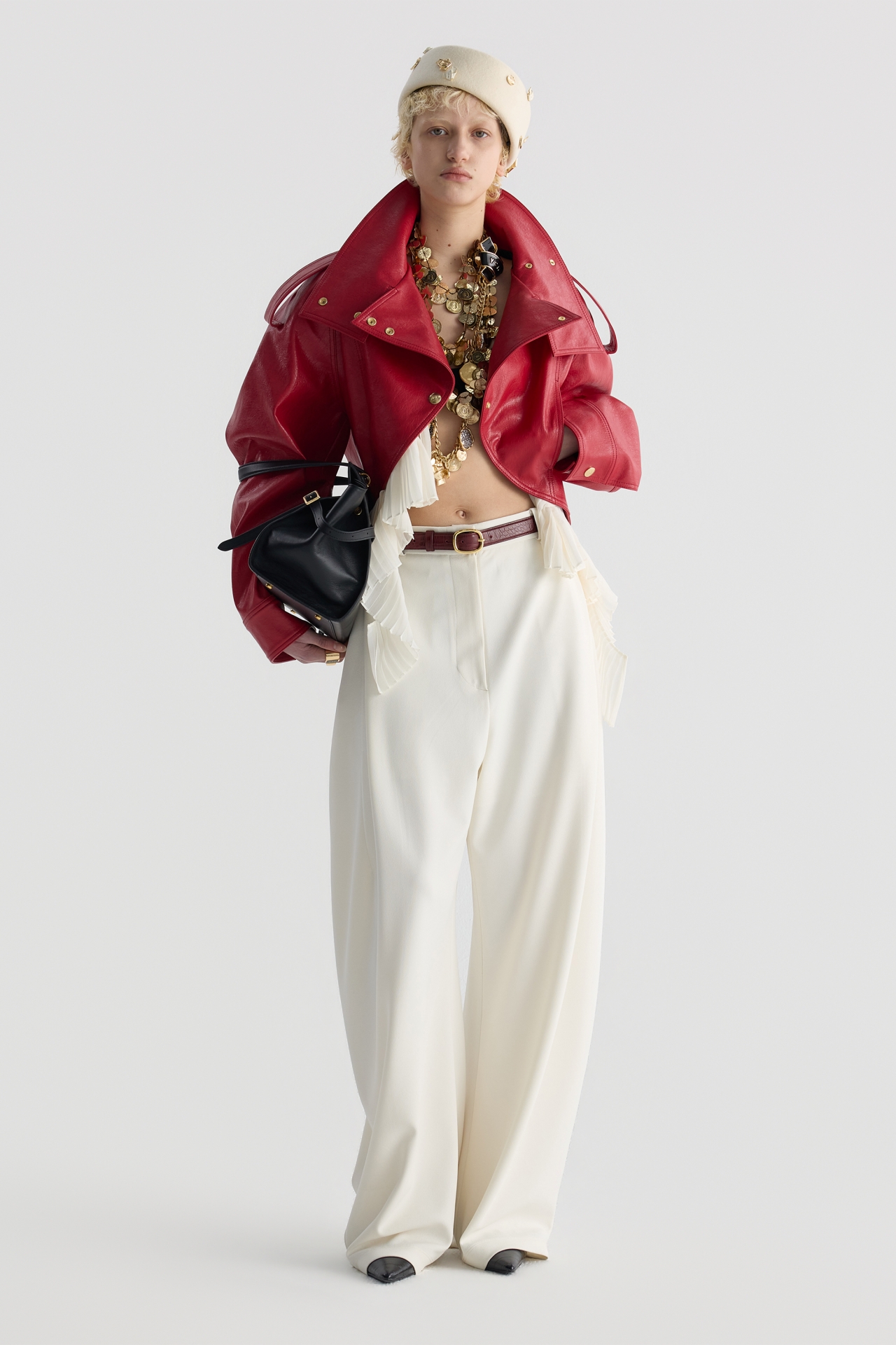 DETACHABLE PLEATED-HEM CROPPED JACKET (F26OT0031RD)