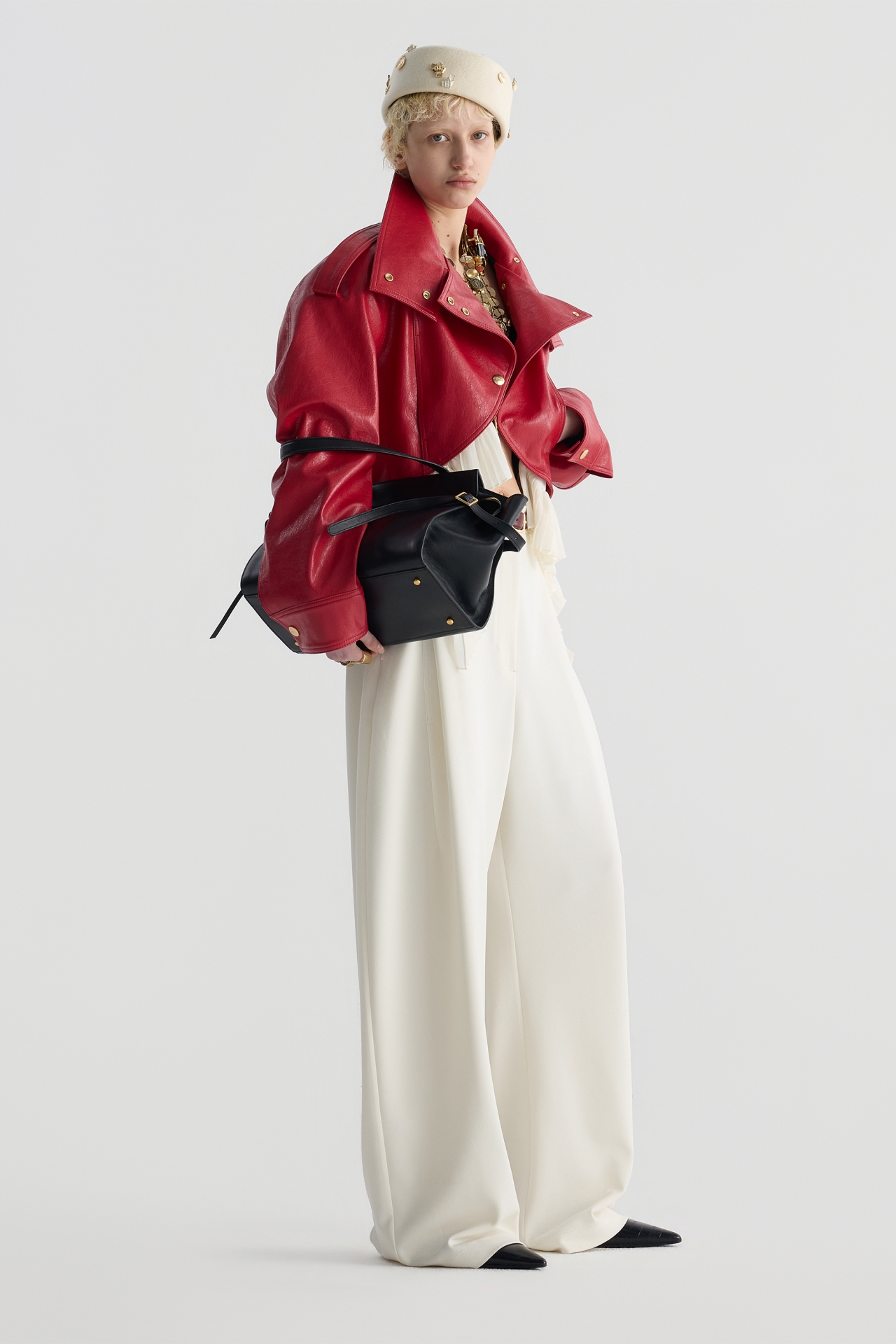 DETACHABLE PLEATED-HEM CROPPED JACKET (F26OT0031RD)
