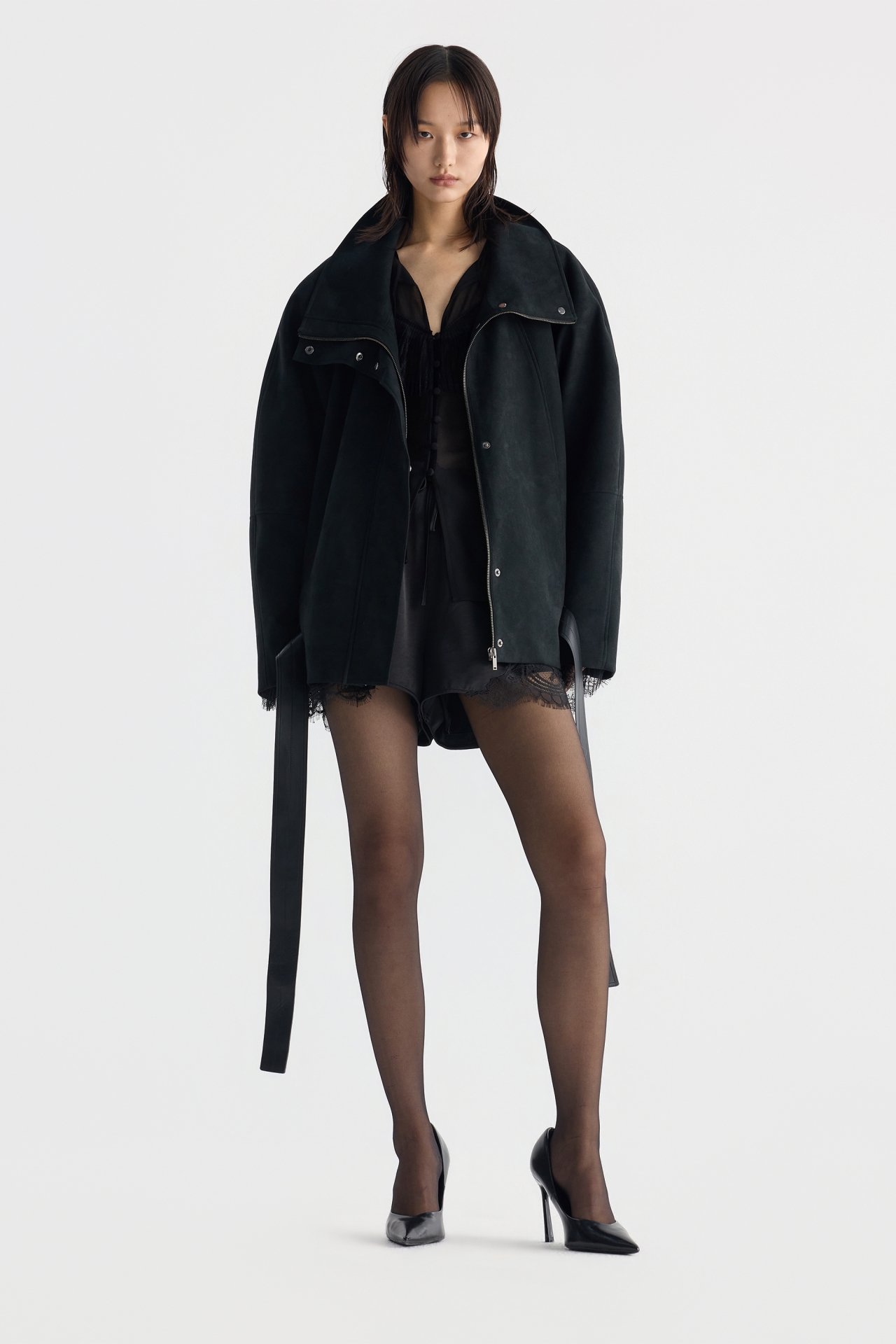 FUNNEL NECK SUEDE JACKET (F26OT0051BK)