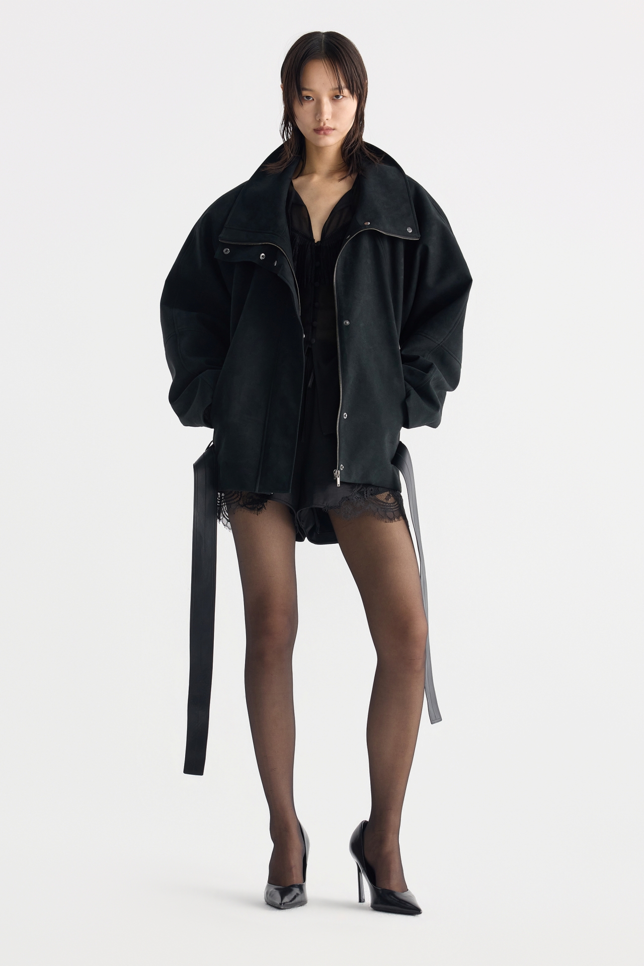FUNNEL NECK SUEDE JACKET (F26OT0051BK)