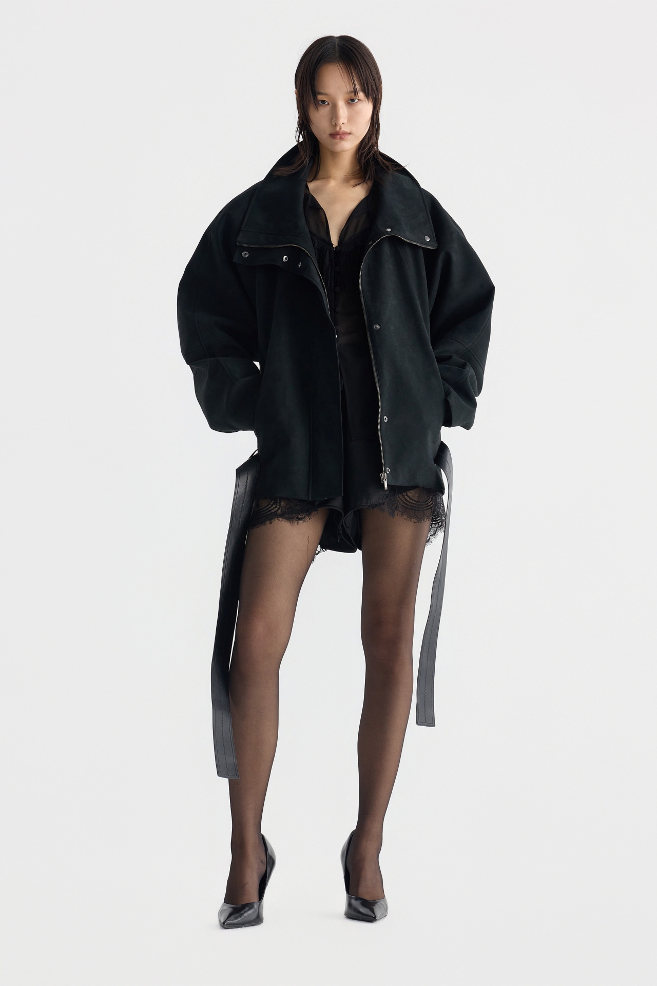 FUNNEL NECK SUEDE JACKET (F26OT0051BK)