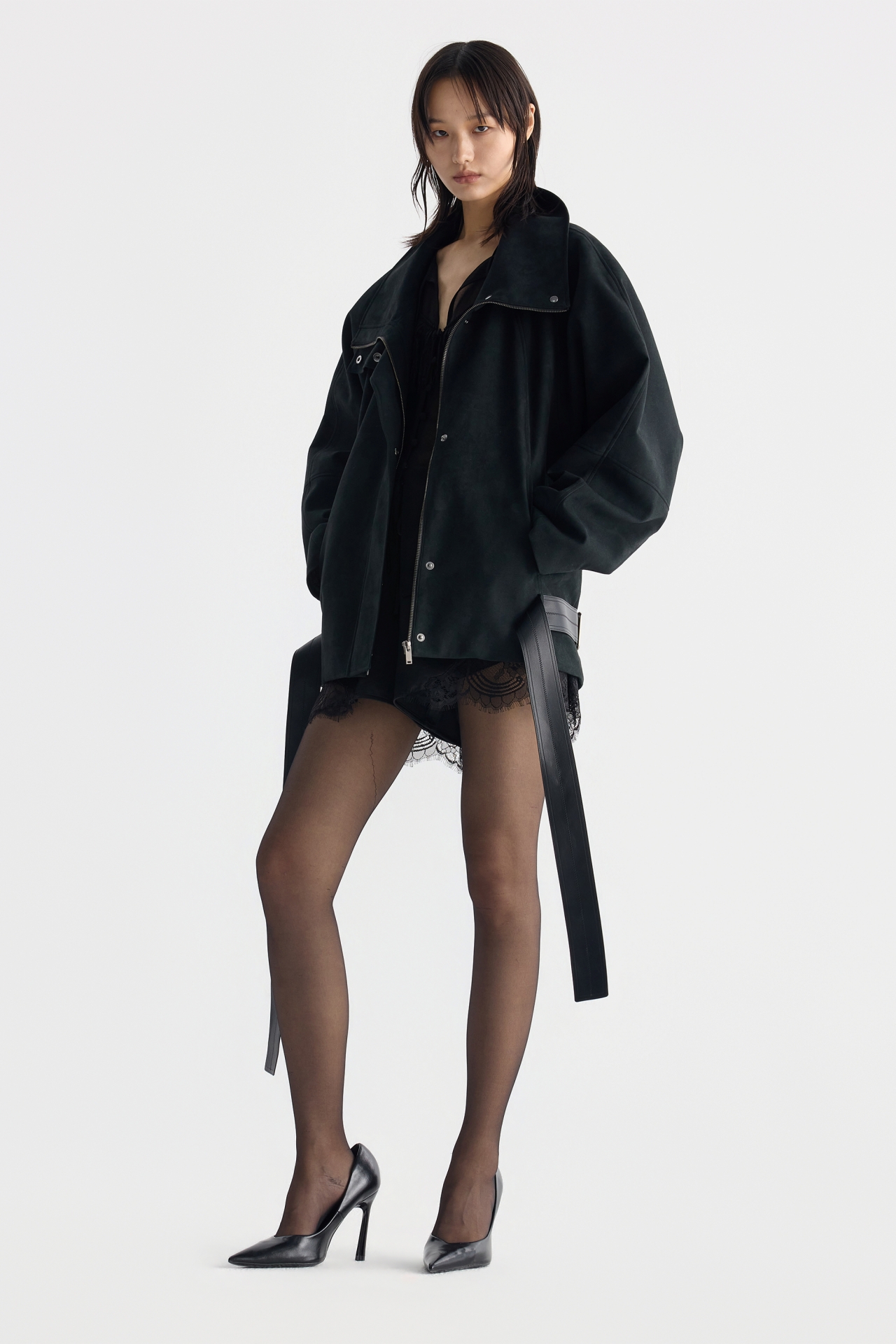 FUNNEL NECK SUEDE JACKET (F26OT0051BK)