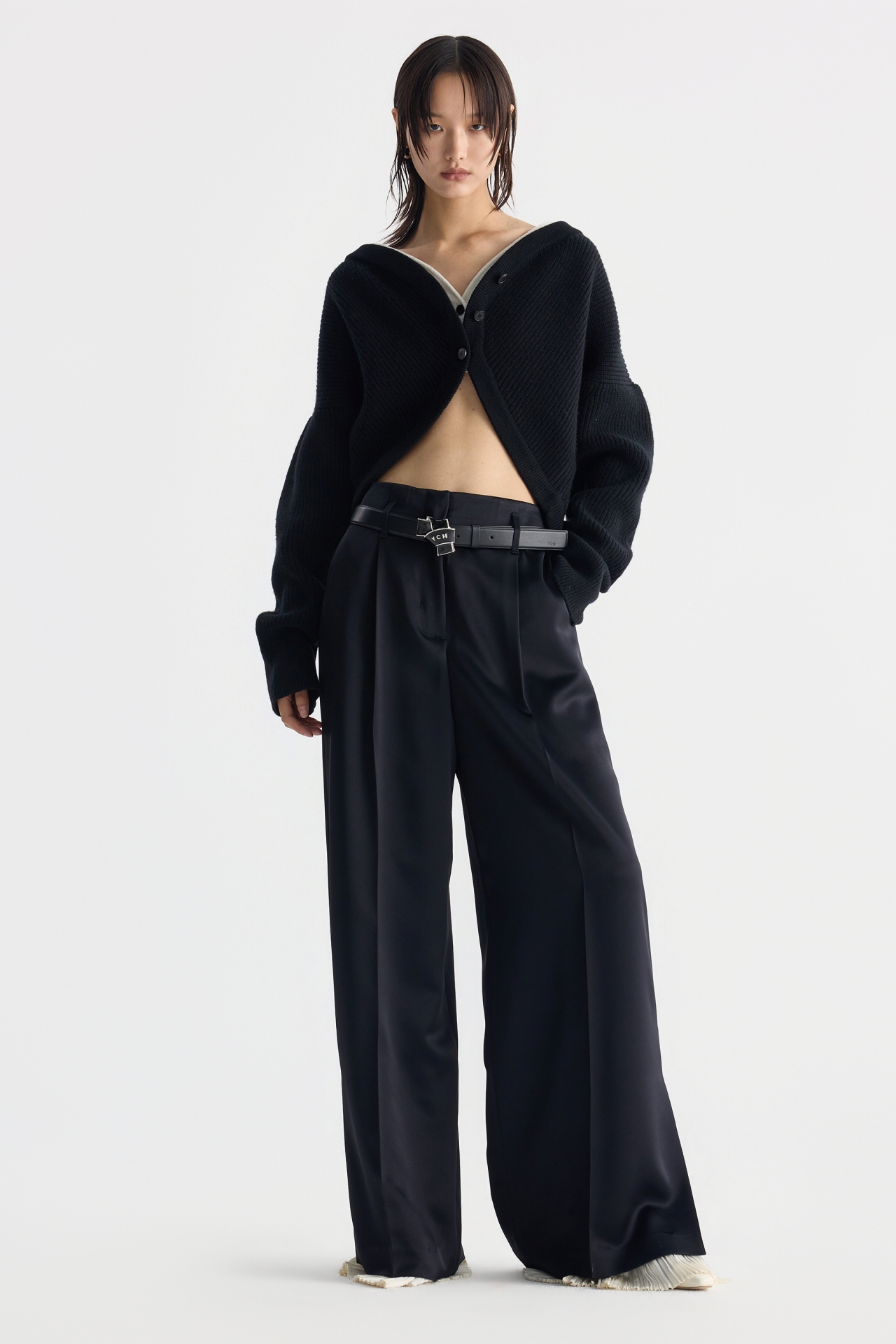 CONTRAST CUFF WIDE-LEG PANTS (F26PT5061NV)