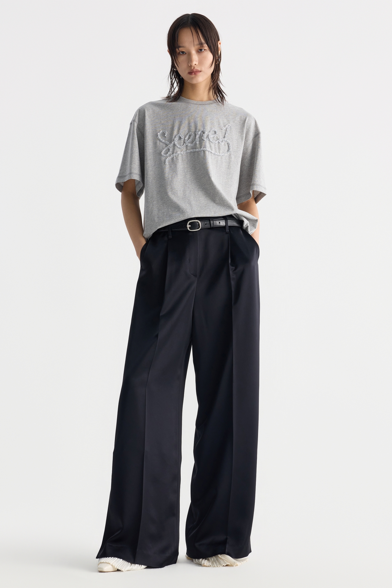 CONTRAST CUFF WIDE-LEG PANTS (F26PT5061NV)