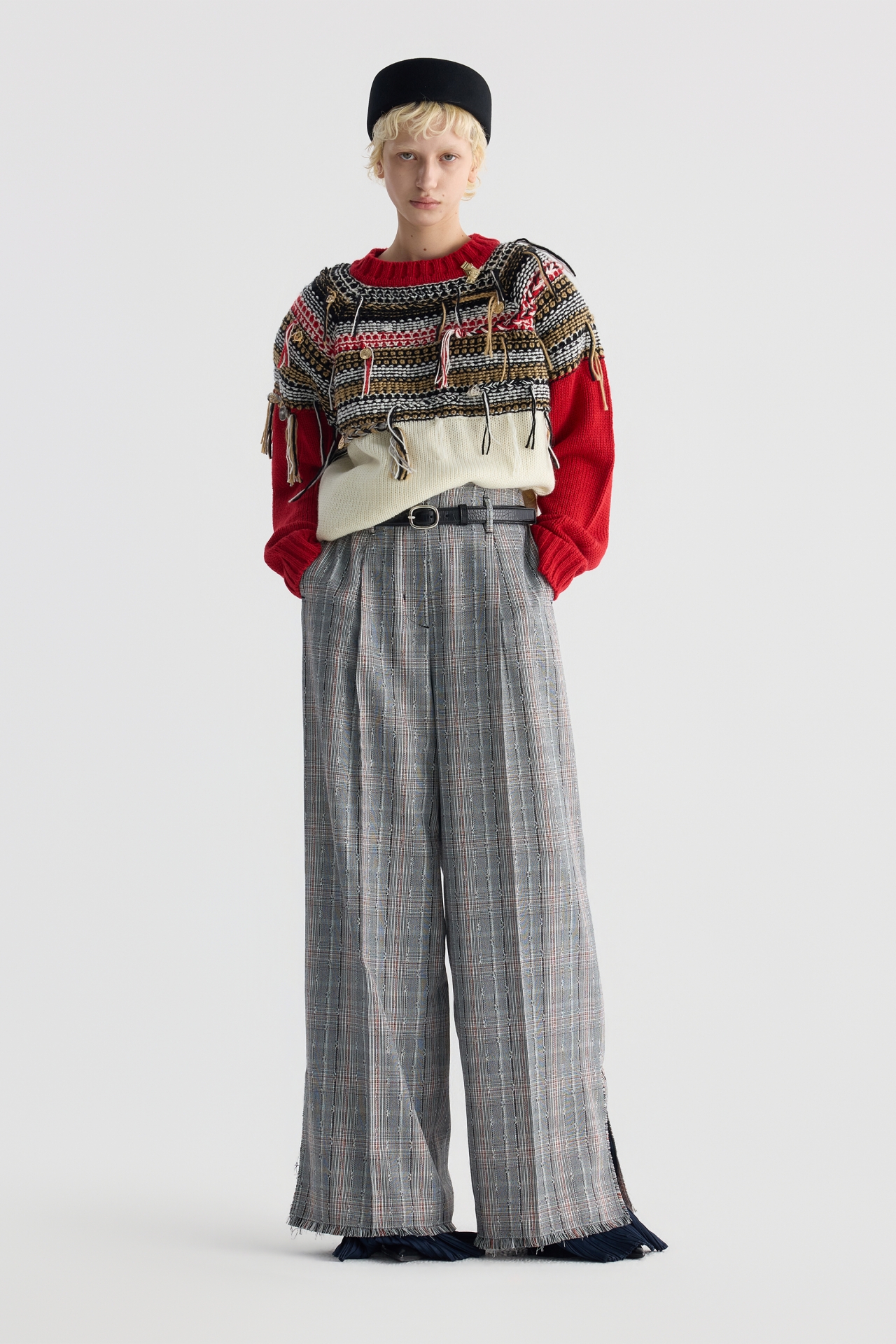 CONTRAST CUFF WIDE-LEG PANTS (F26PT5062GY)