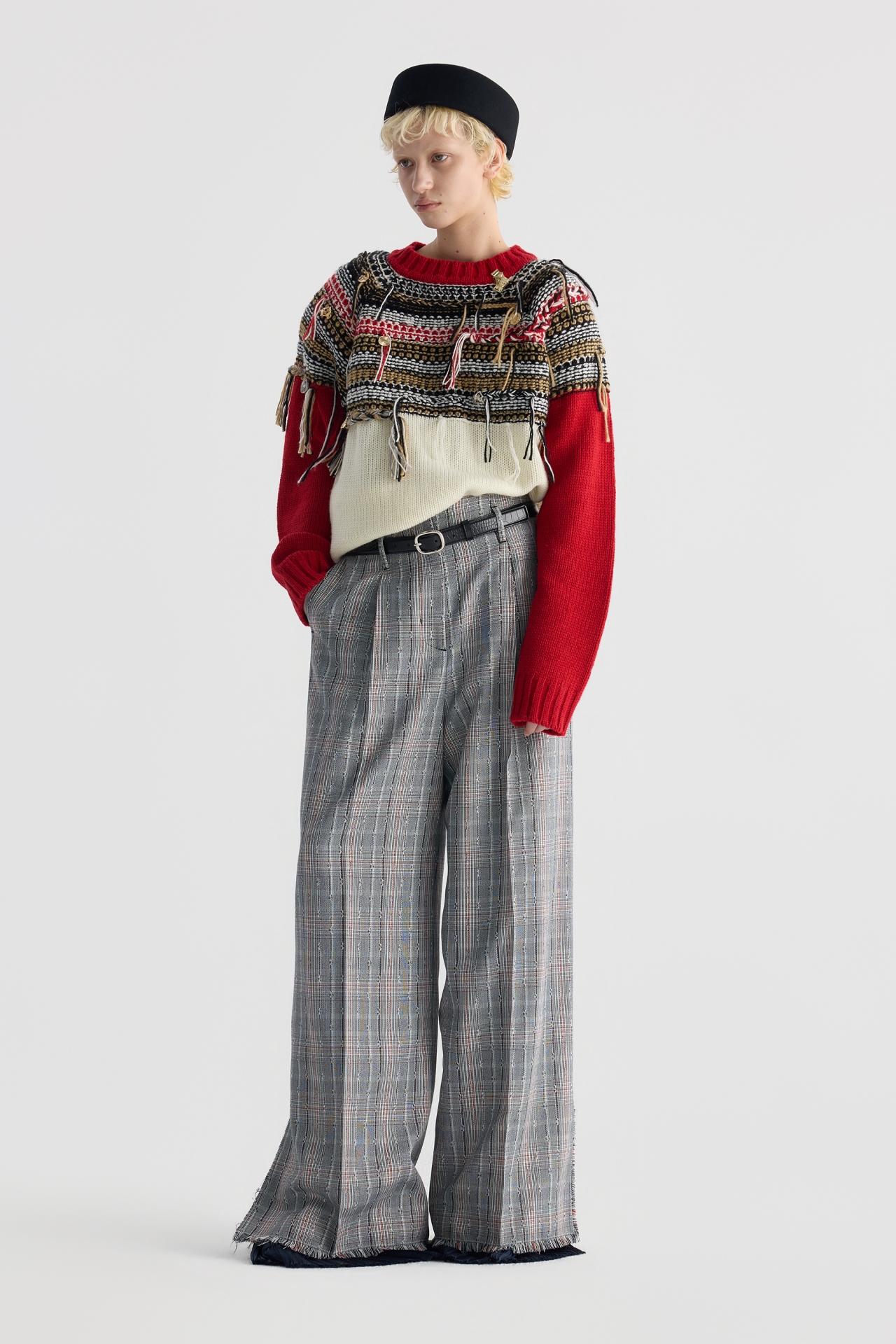 CONTRAST CUFF WIDE-LEG PANTS (F26PT5062GY)
