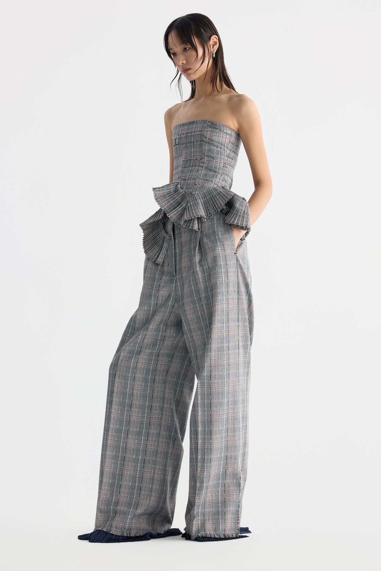 CONTRAST CUFF WIDE-LEG PANTS (F26PT5062GY)