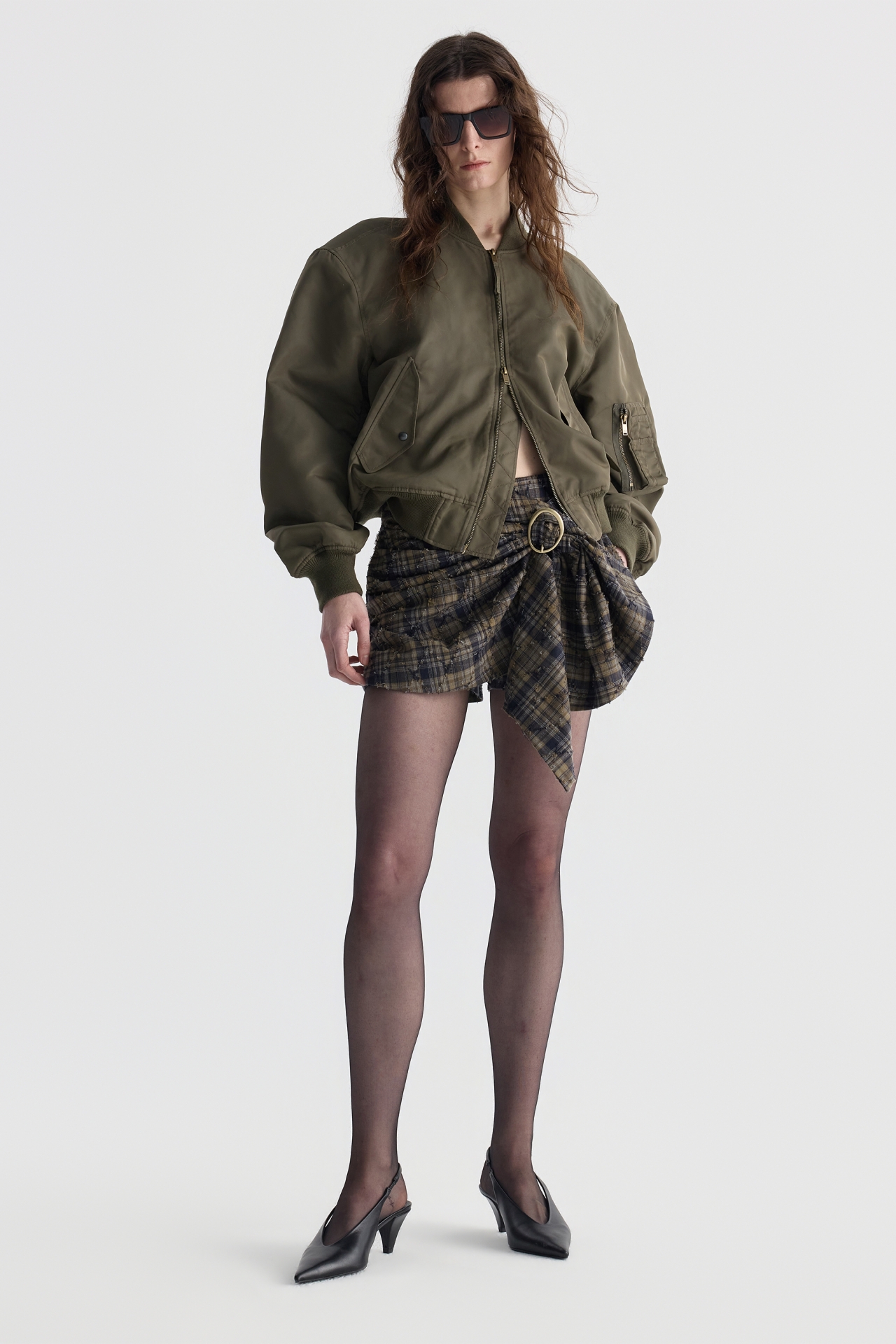 ASYMMETRIC TIE-FRONT PLAID SKORT (F26PT5151KK)