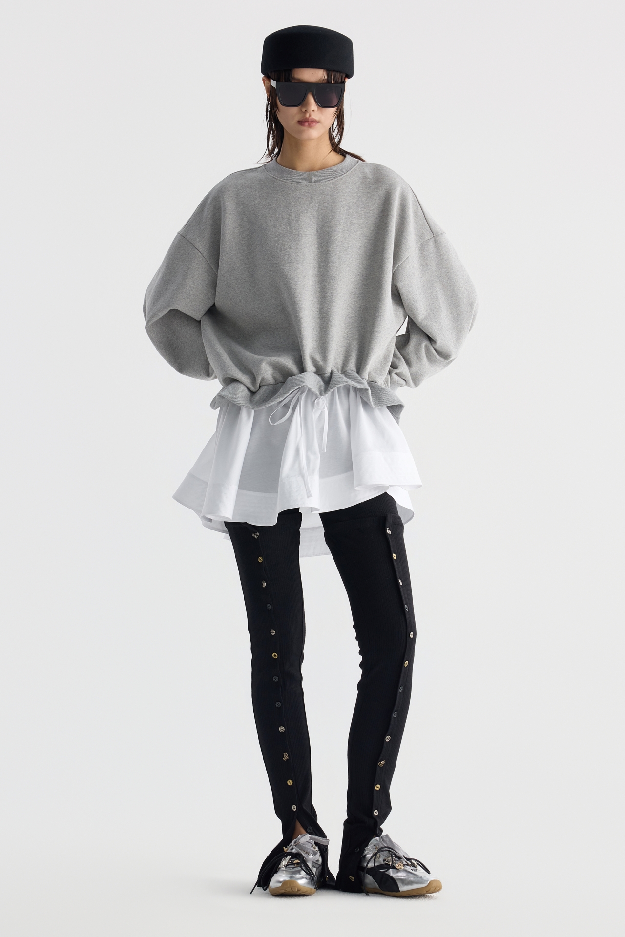 RIBBED PANELED BUTTON LEGGINGS (F26PT5161BK)