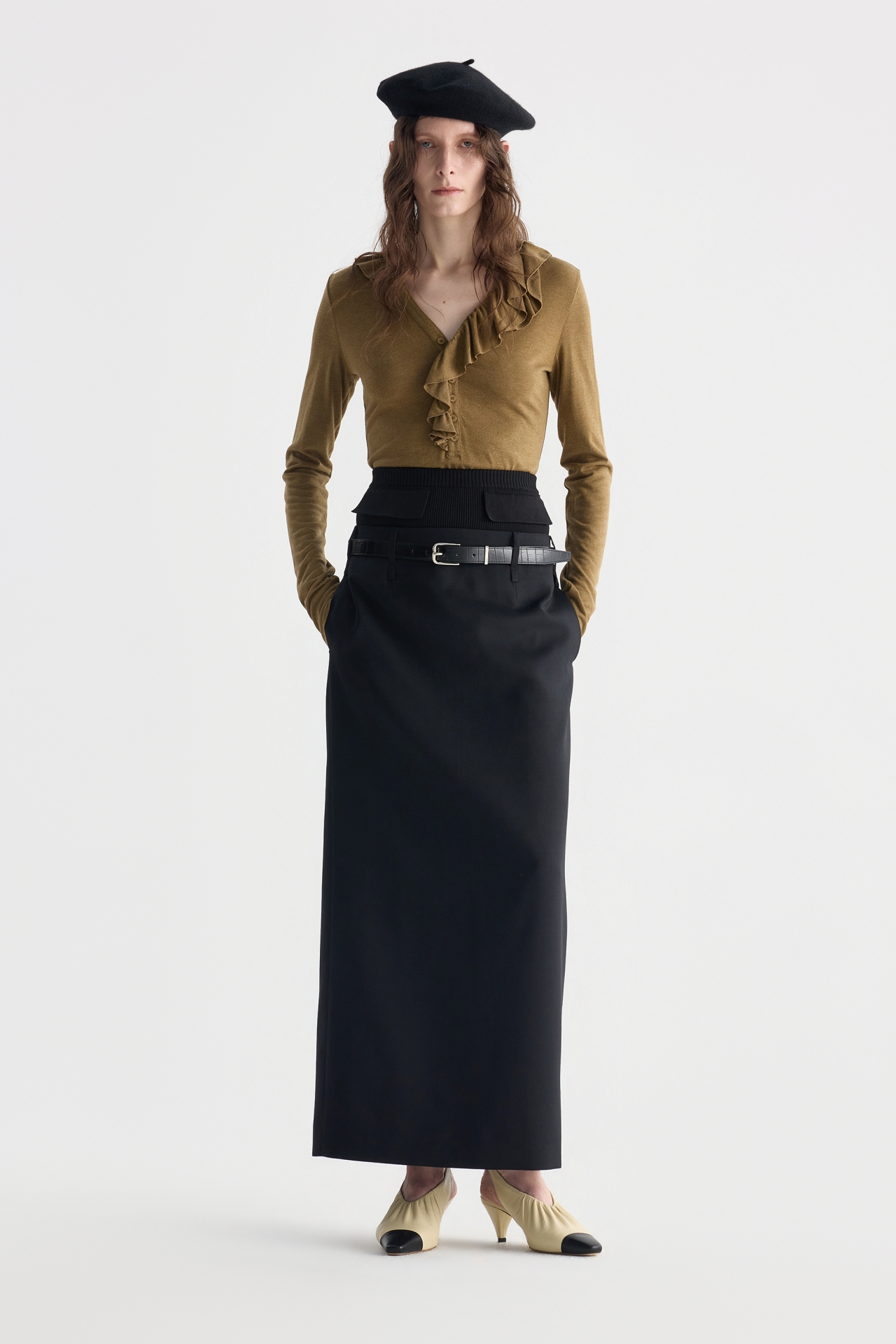 PANELED BELTED MAXI SKIRT (F26SK6021BK)