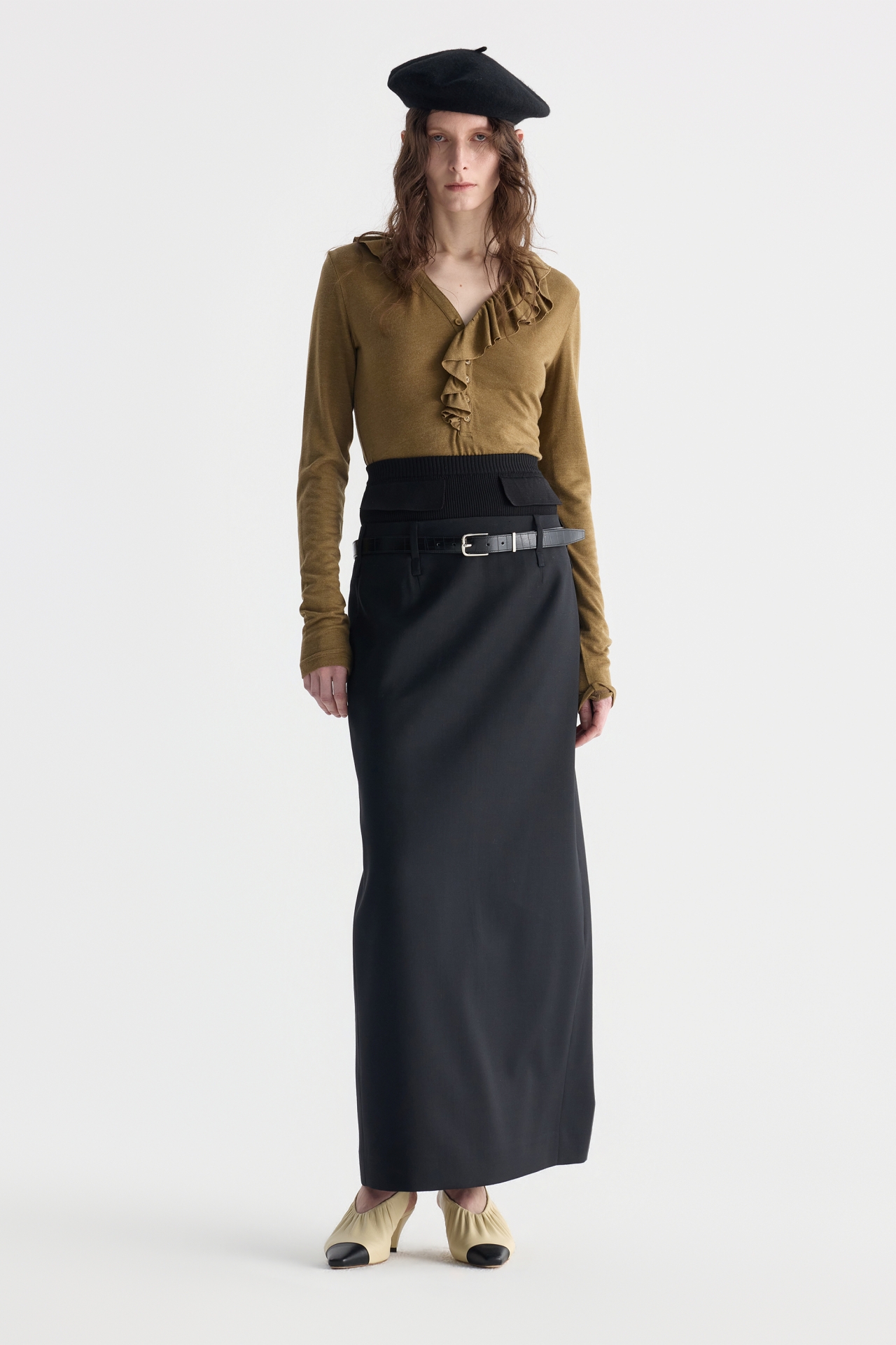 PANELED BELTED MAXI SKIRT (F26SK6021BK)