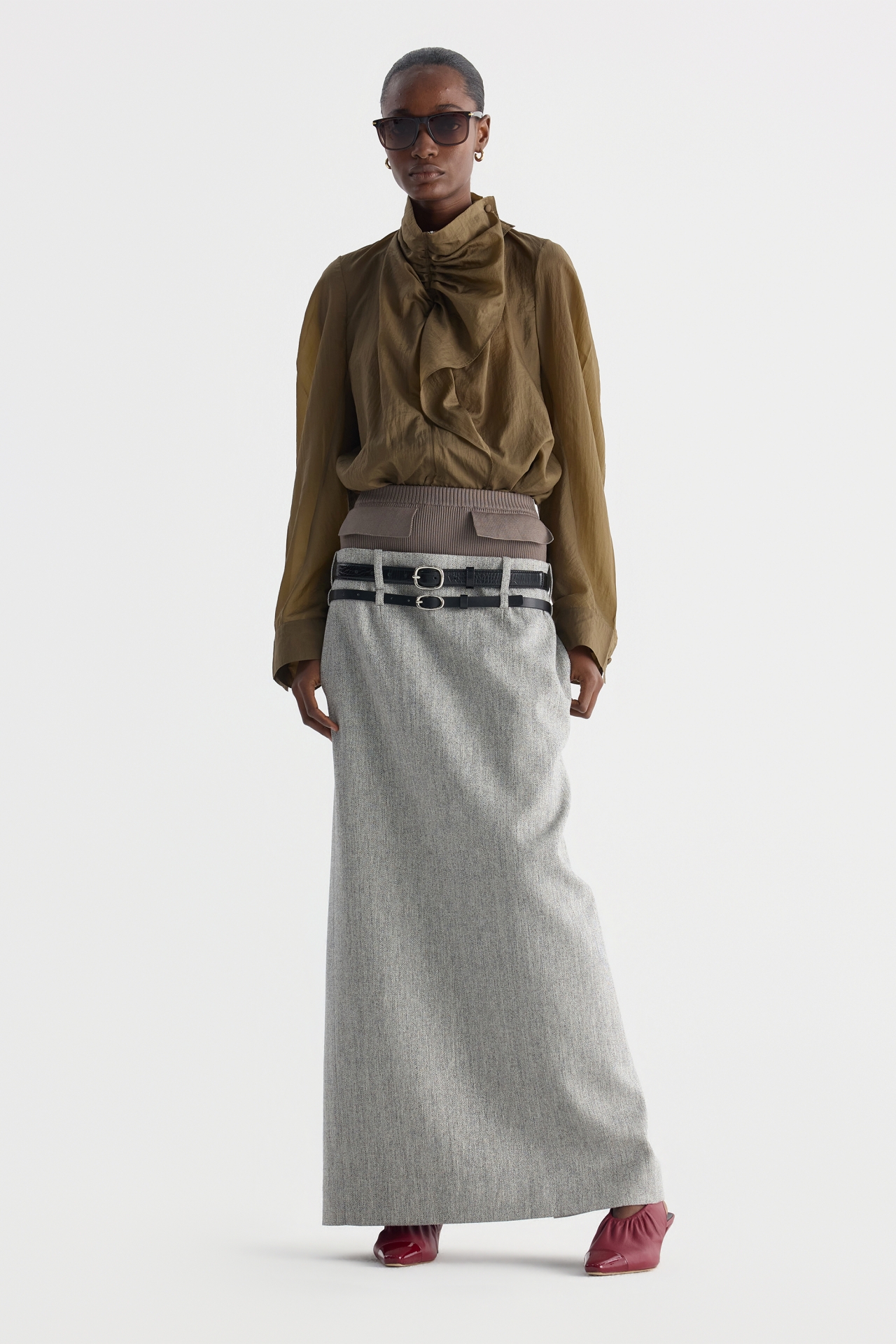 PANELED BELTED MAXI SKIRT (F26SK6022KK)