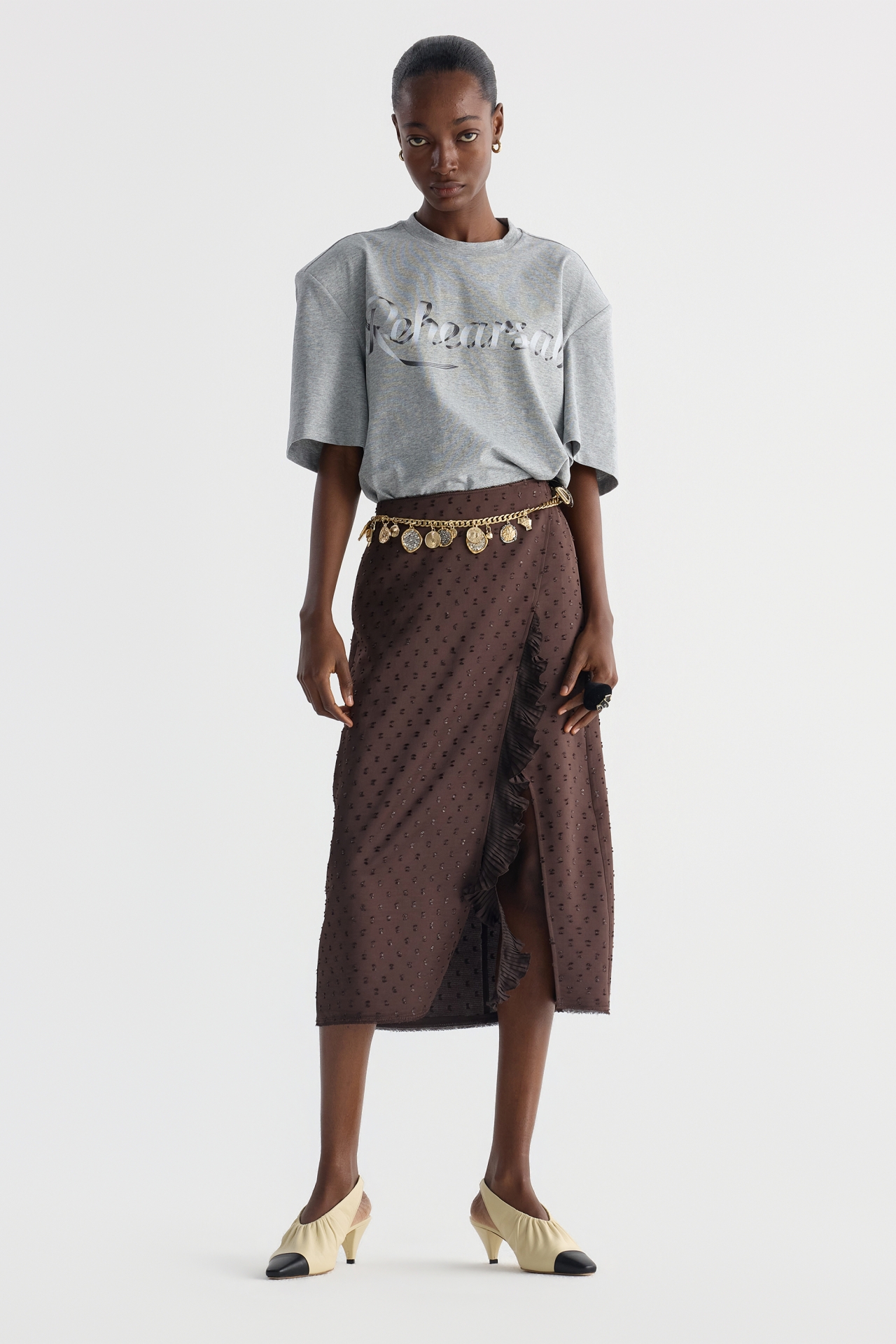 SIDE RUFFLE SKIRT (F26SK6031BR)
