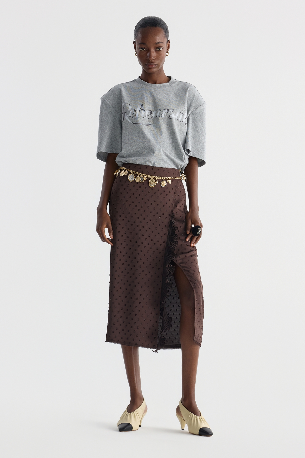 SIDE RUFFLE SKIRT (F26SK6031BR)