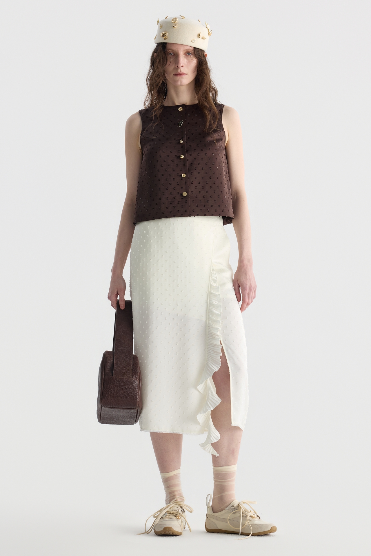 SIDE RUFFLE SKIRT (F26SK6031IV)