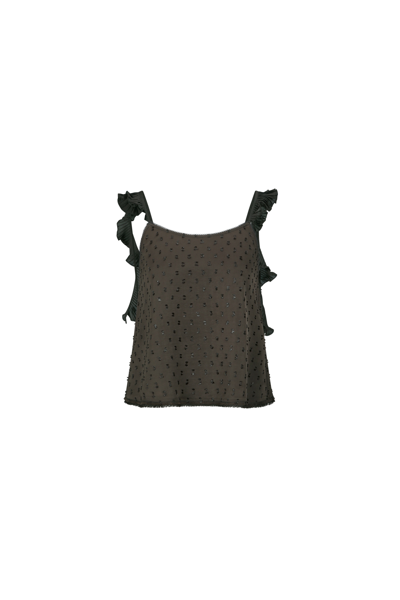 TEXTURED RUFFLE STRAP CAMI TOP (F26TO10021BR)