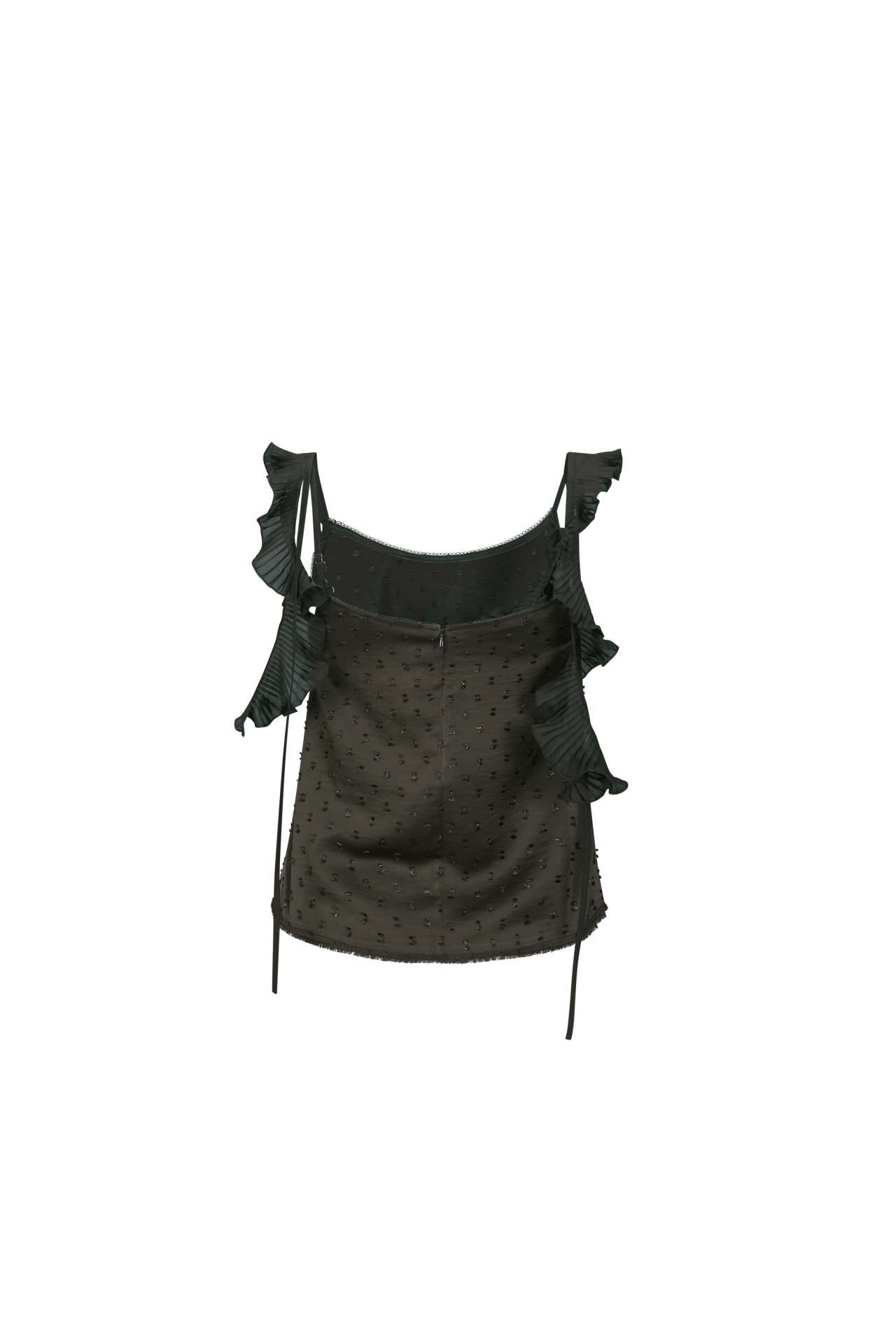 TEXTURED RUFFLE STRAP CAMI TOP (F26TO10021BR)
