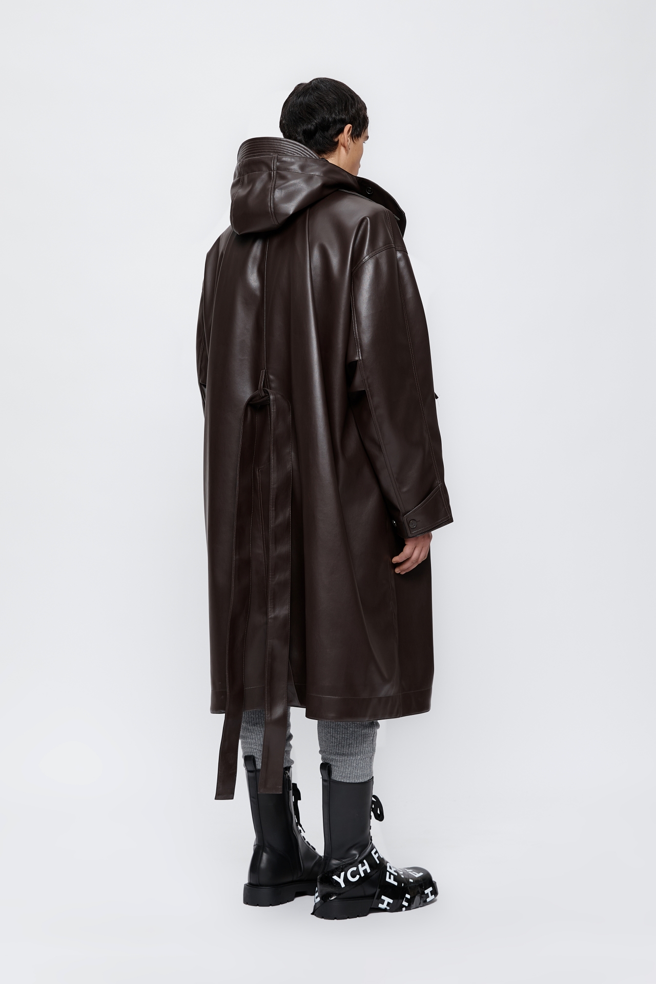 HOODED FAUX-LEATHER COAT (MF25OT0182BR)