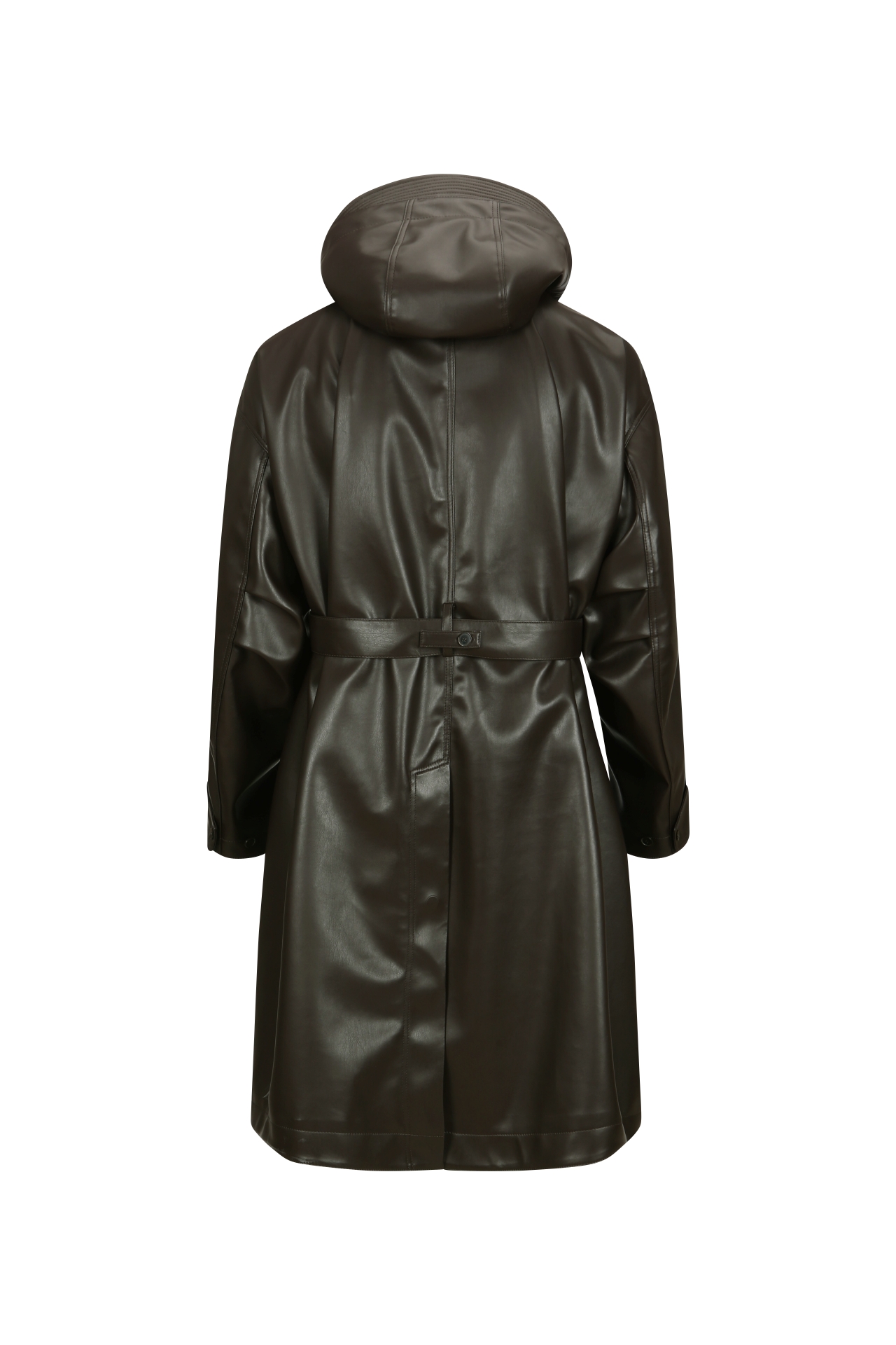HOODED FAUX-LEATHER COAT (MF25OT0182BR)