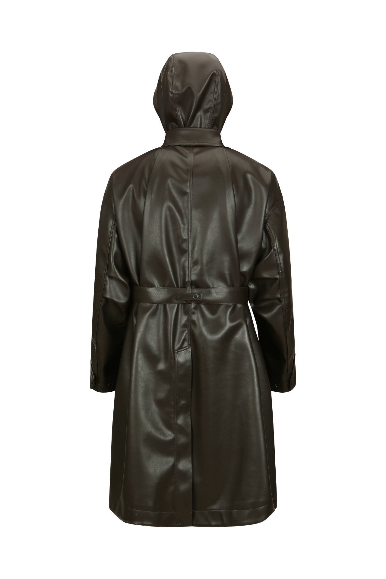 HOODED FAUX-LEATHER COAT (MF25OT0182BR)