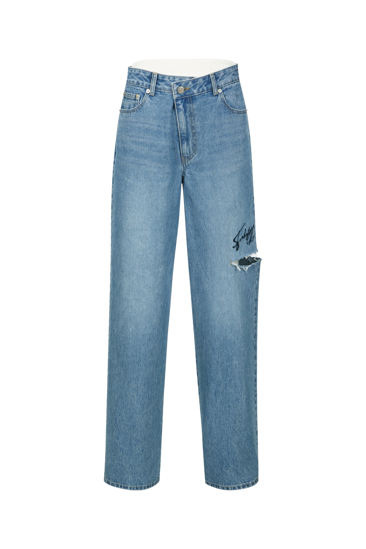 CUT-OUT STRAIGHT LEG JEANS BLUE (R24DB716BL)