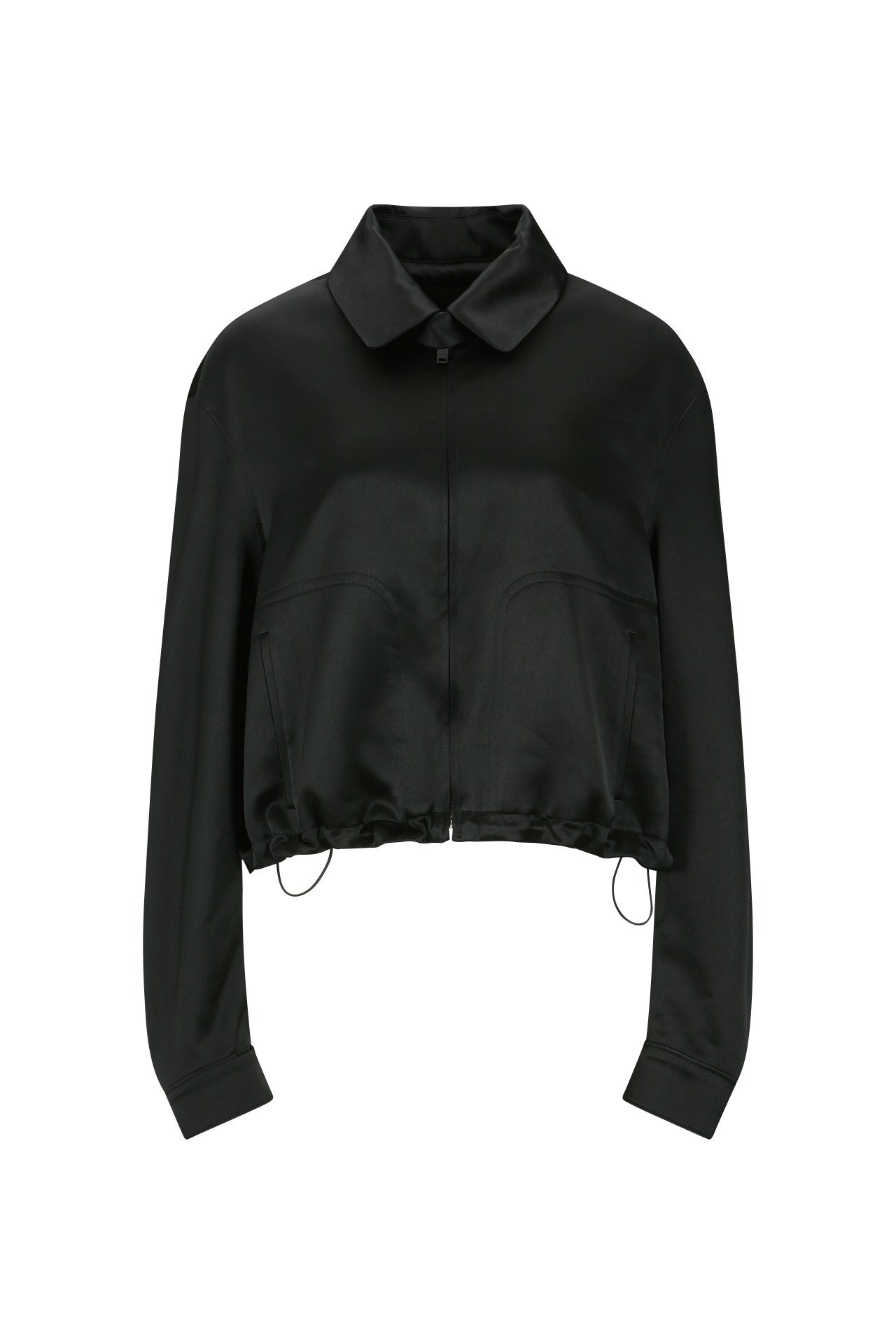 ZIPPED SHORT SATIN JACKET BLACK (R25OT0031BK)
