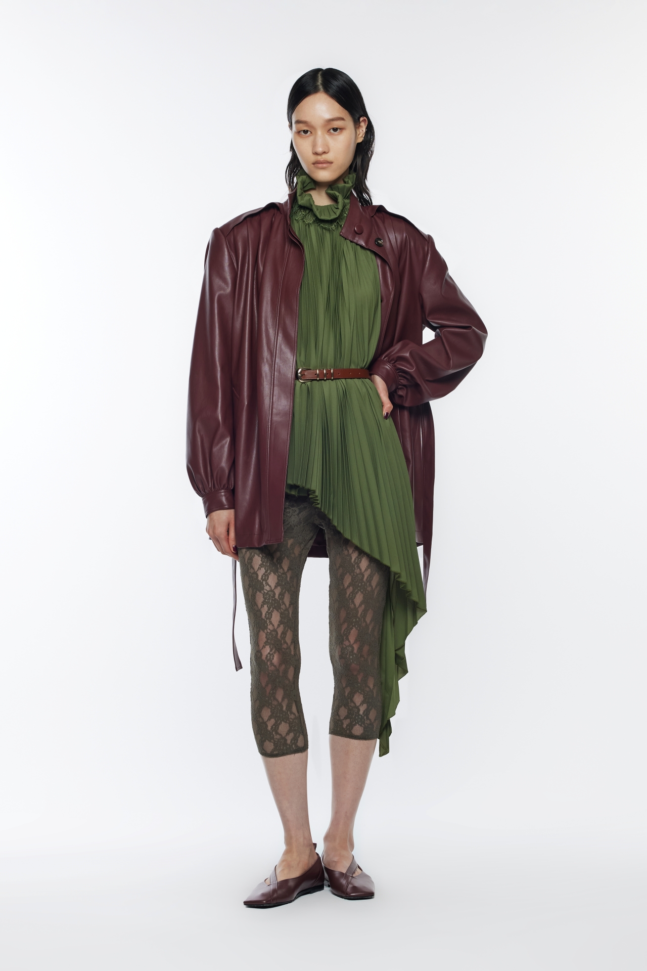 FAUX LEATHER BELT COAT (R26CT1011BD)