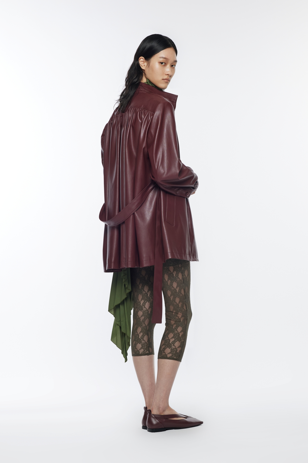 FAUX LEATHER BELT COAT (R26CT1011BD)