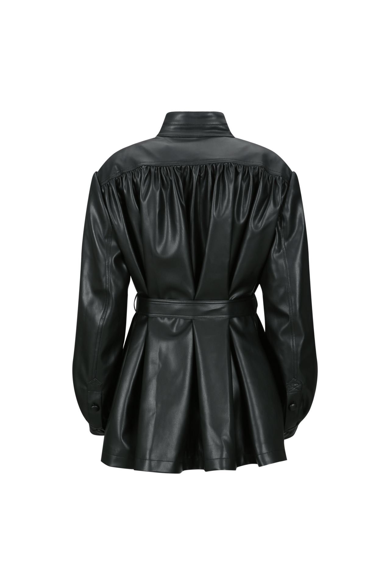 FAUX LEATHER BELT COAT (R26CT1011BK)