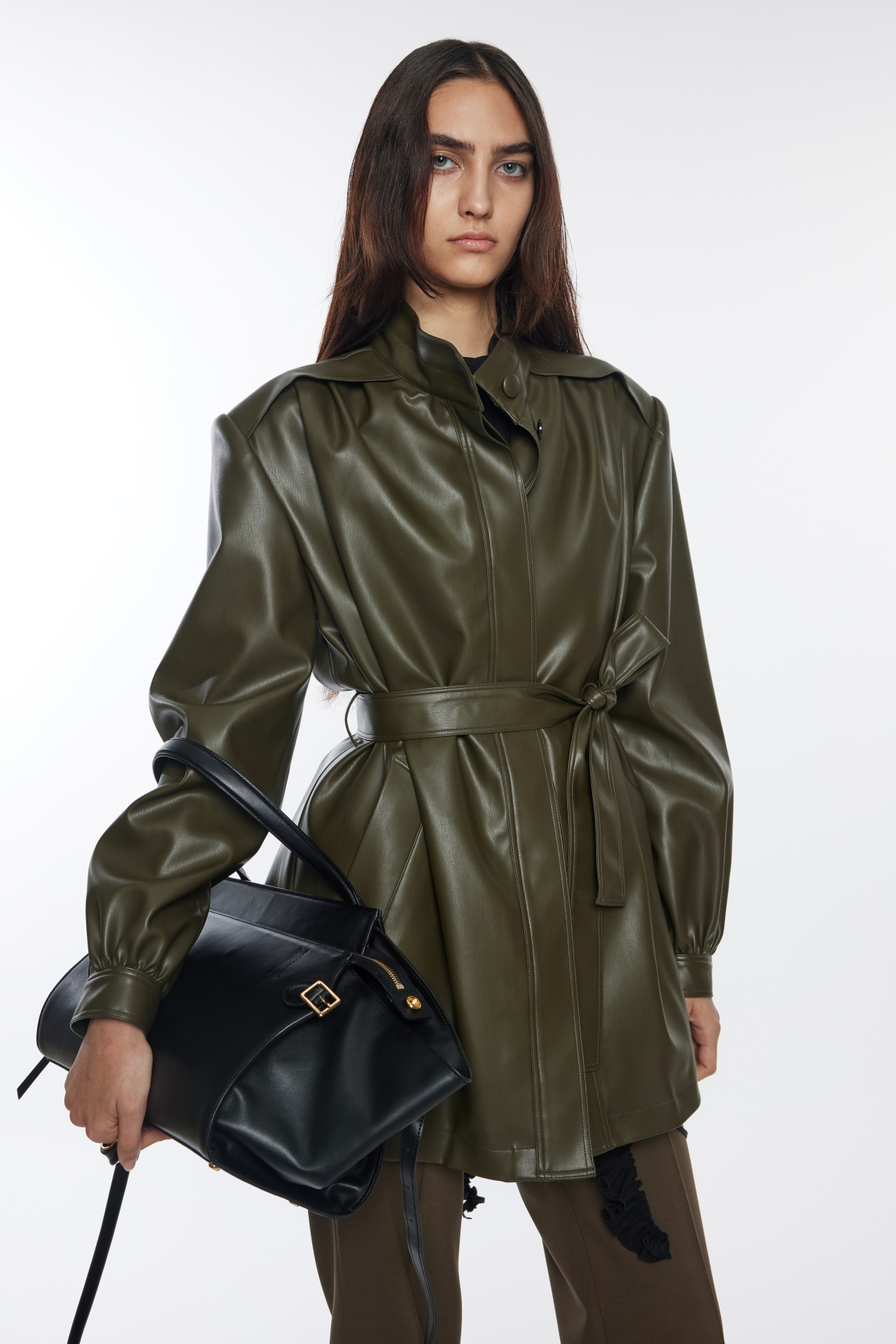 FAUX LEATHER BELT COAT (R26CT1011KK)