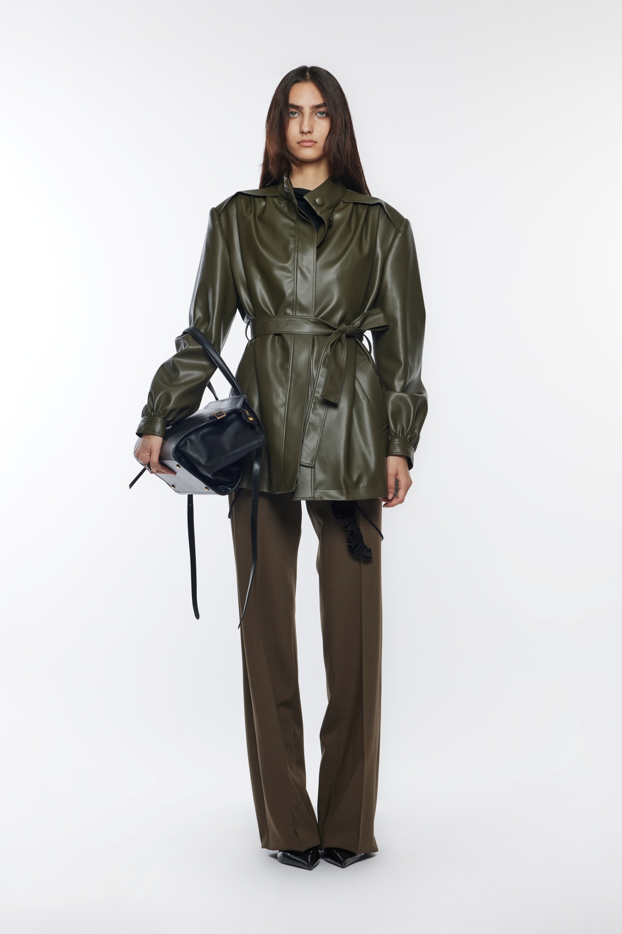 FAUX LEATHER BELT COAT (R26CT1011KK)