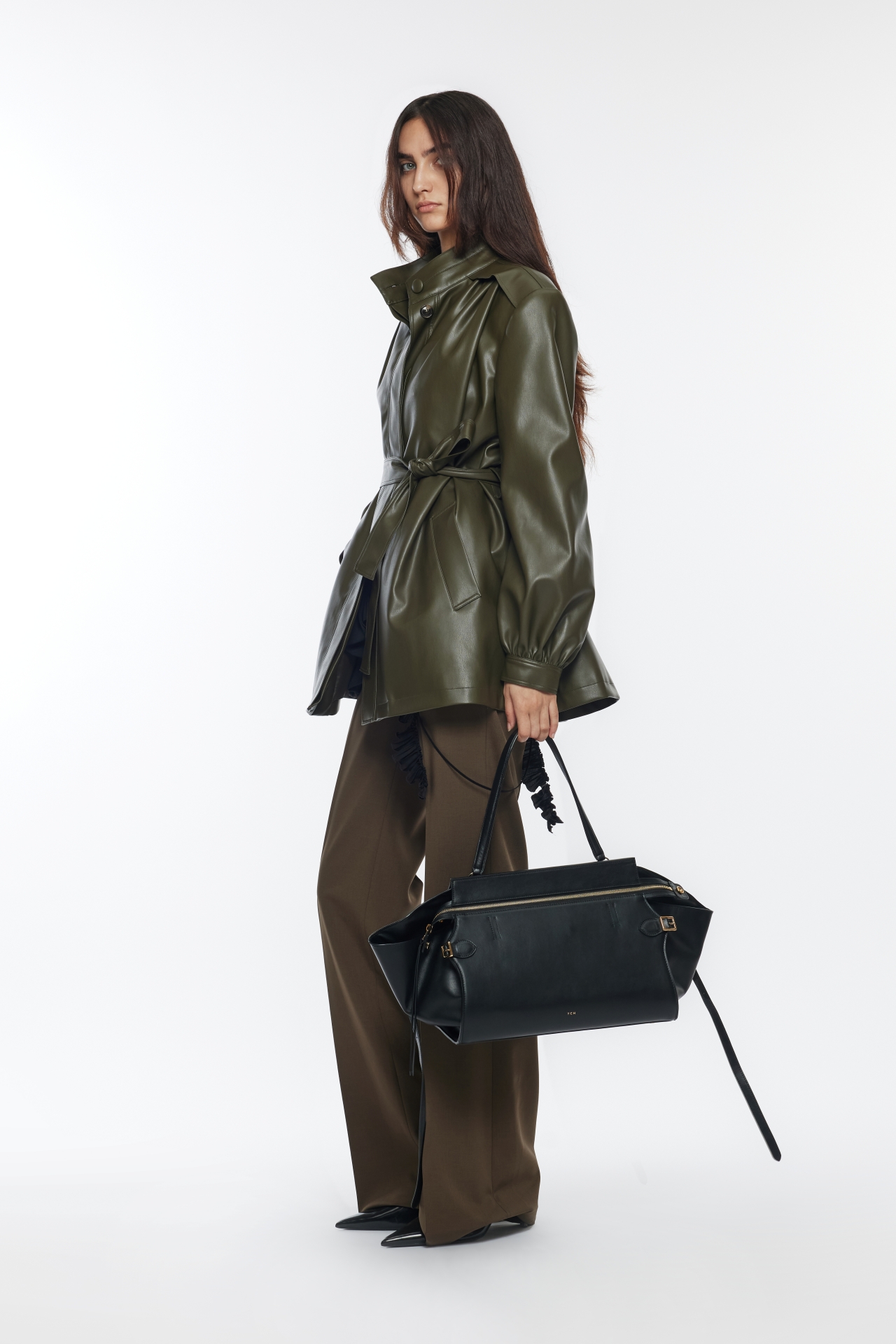 FAUX LEATHER BELT COAT (R26CT1011KK)