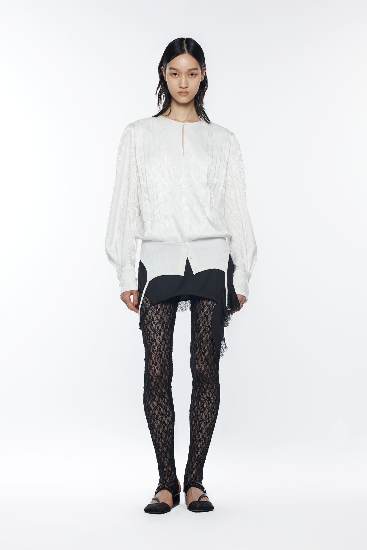 RUFFLE SLIP LAYERED LEGGINGS (R26PT5101BK)